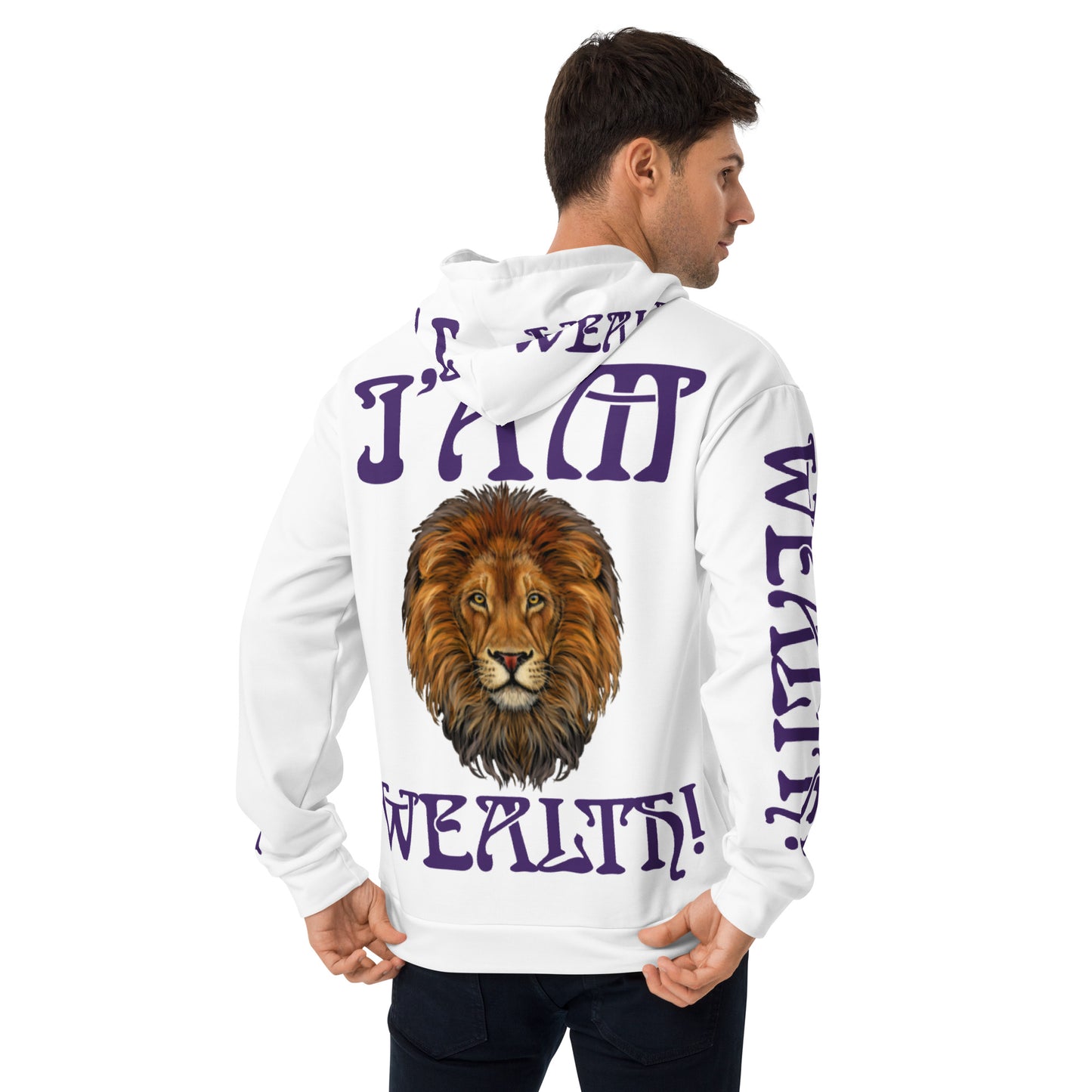 “I’AM SUCCESS,WEALTH!”White Unisex Hoodie W/Purple Font