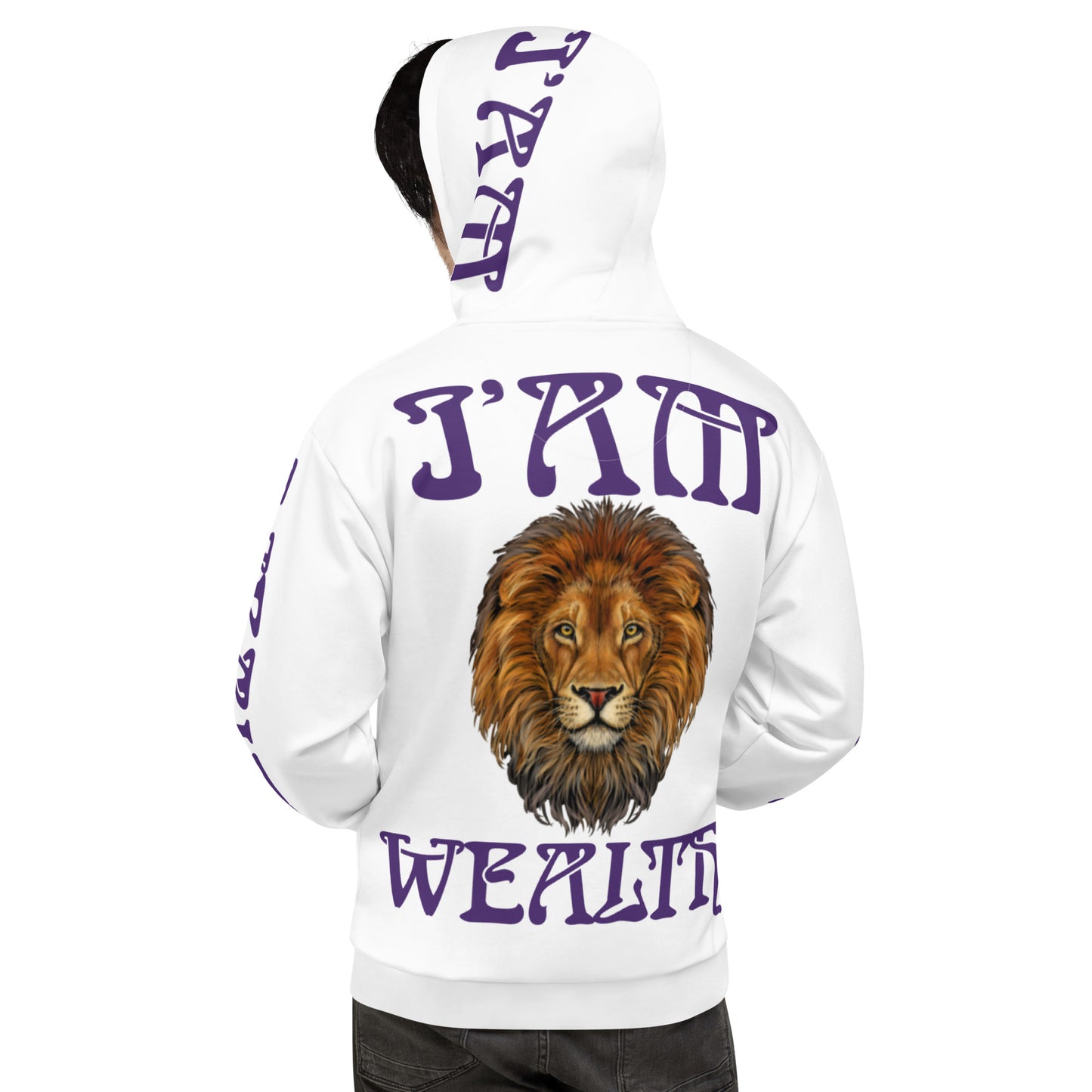 “I’AM SUCCESS,WEALTH!”White Unisex Hoodie W/Purple Font