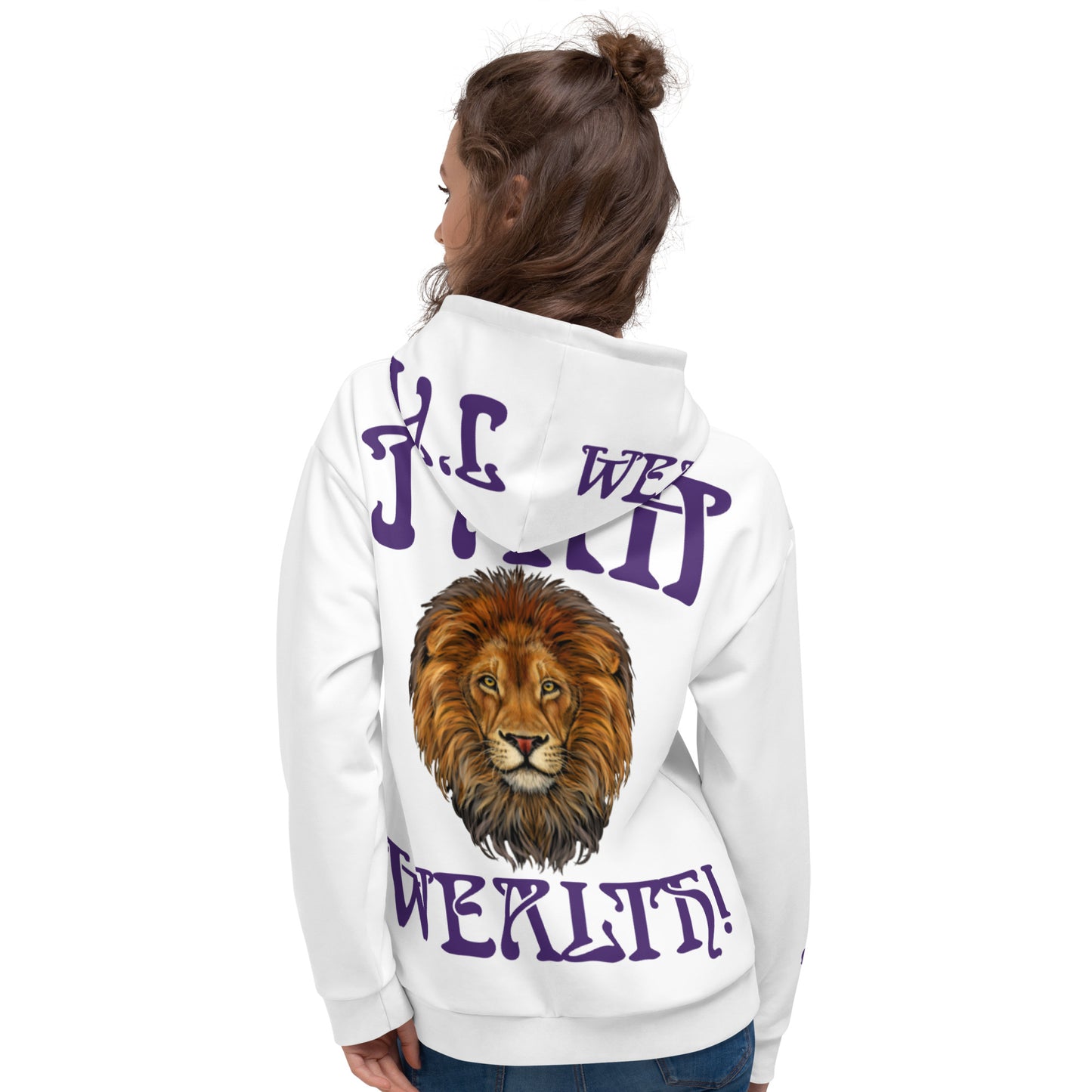 “I’AM SUCCESS,WEALTH!”White Unisex Hoodie W/Purple Font