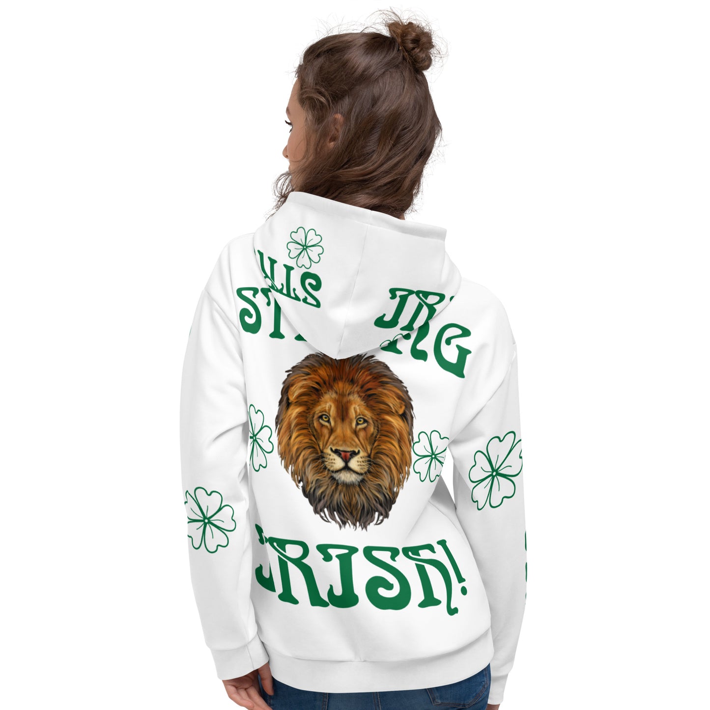 “STRONG&IRISH”White Unisex Hoodie W/Green Font