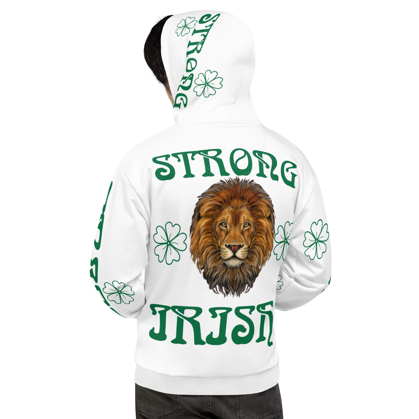 “STRONG&IRISH”White Unisex Hoodie W/Green Font