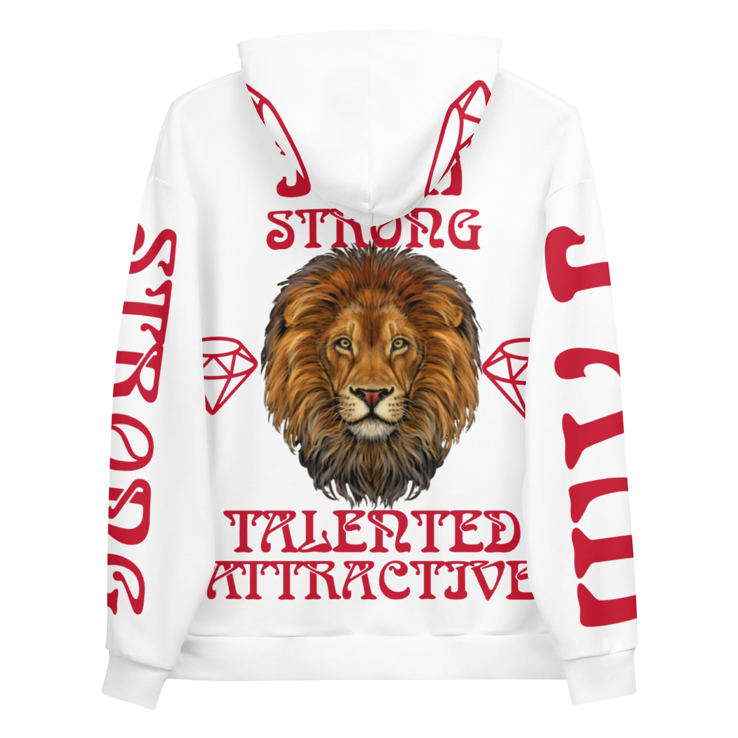 “I’AMSTRONG,TALENTED,ATTRACTIVE”White Unisex Hoodie W/Red Font