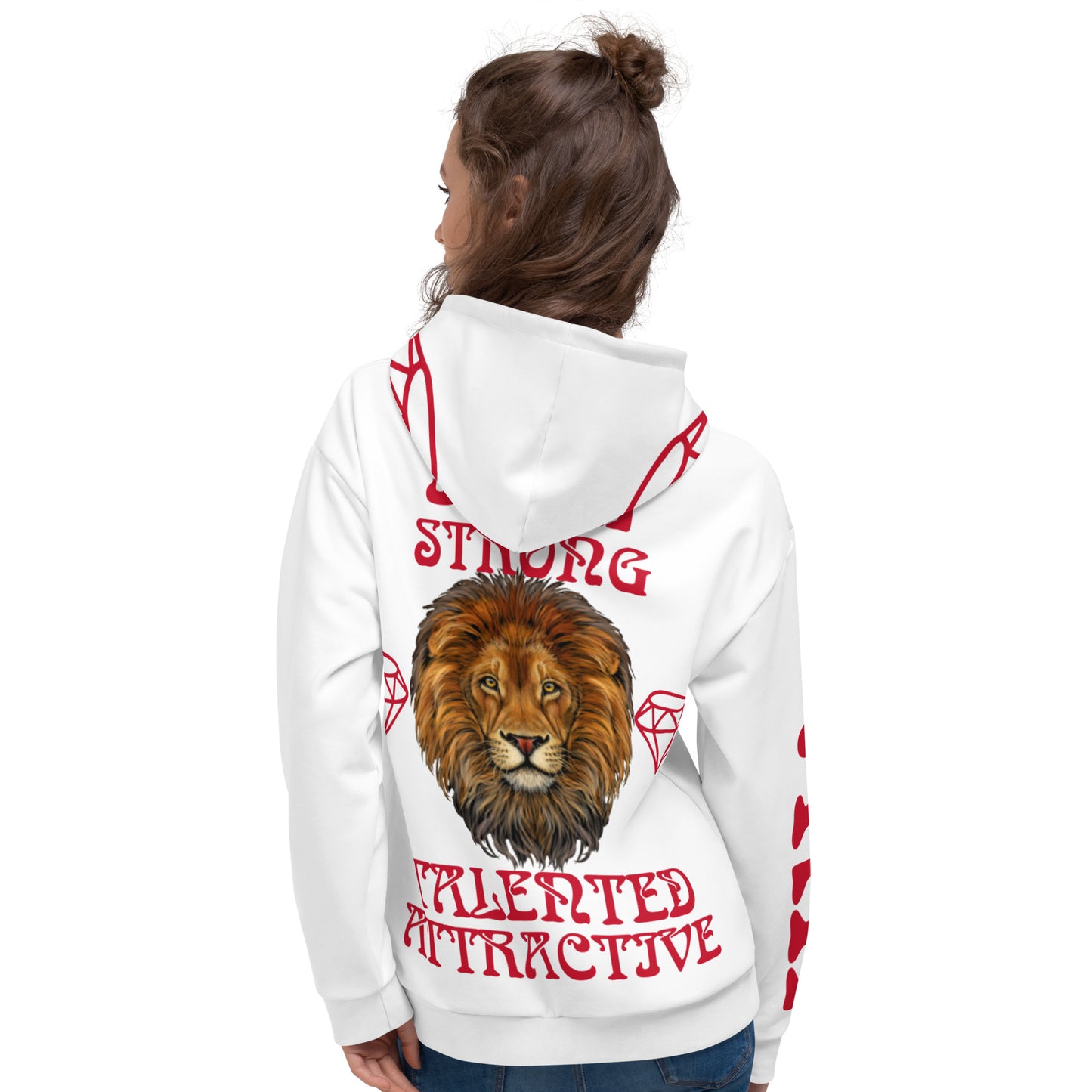 “I’AMSTRONG,TALENTED,ATTRACTIVE”White Unisex Hoodie W/Red Font