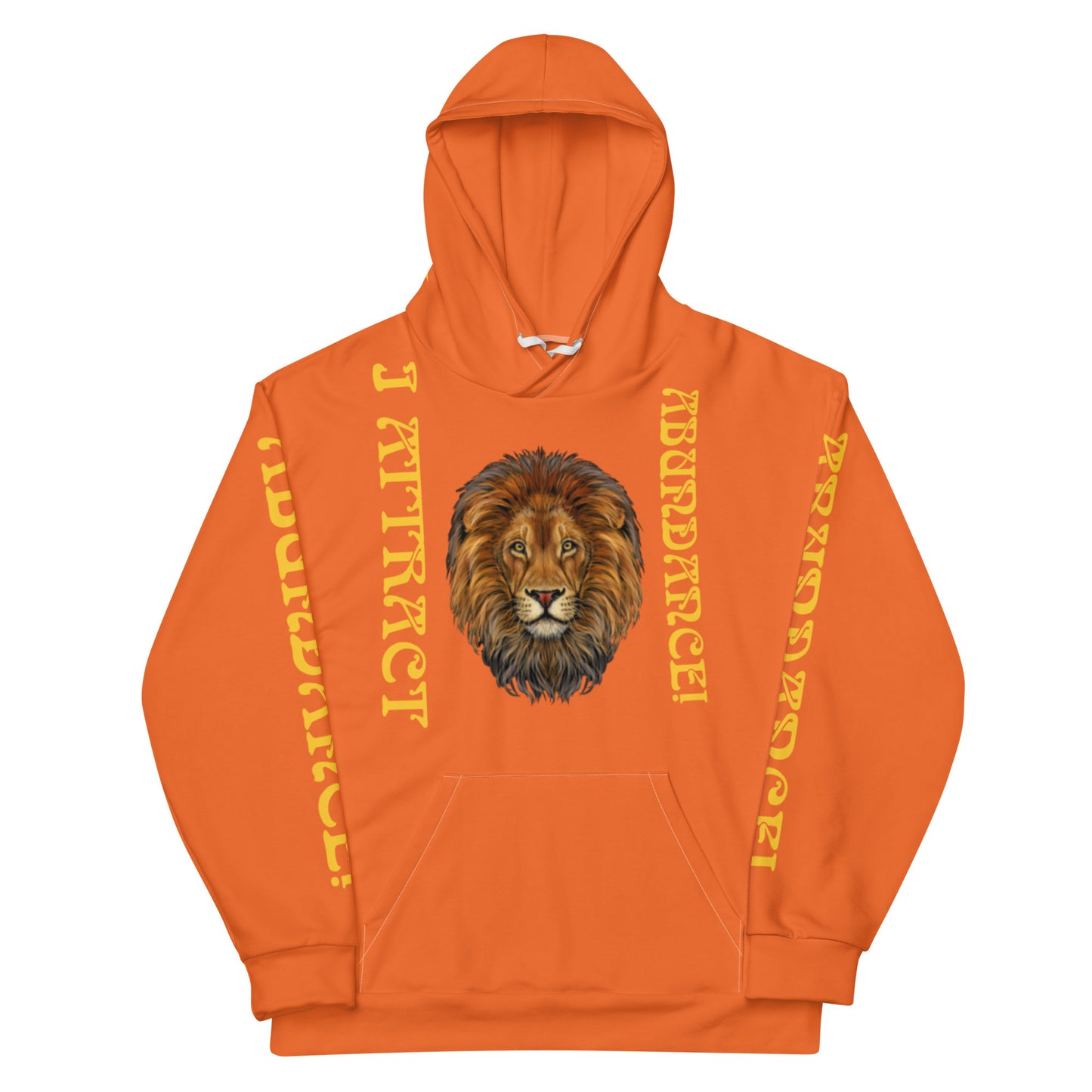 “I ATTRACT ABUNDANCE!"Orange Unisex Hoodie W/Yellow Font