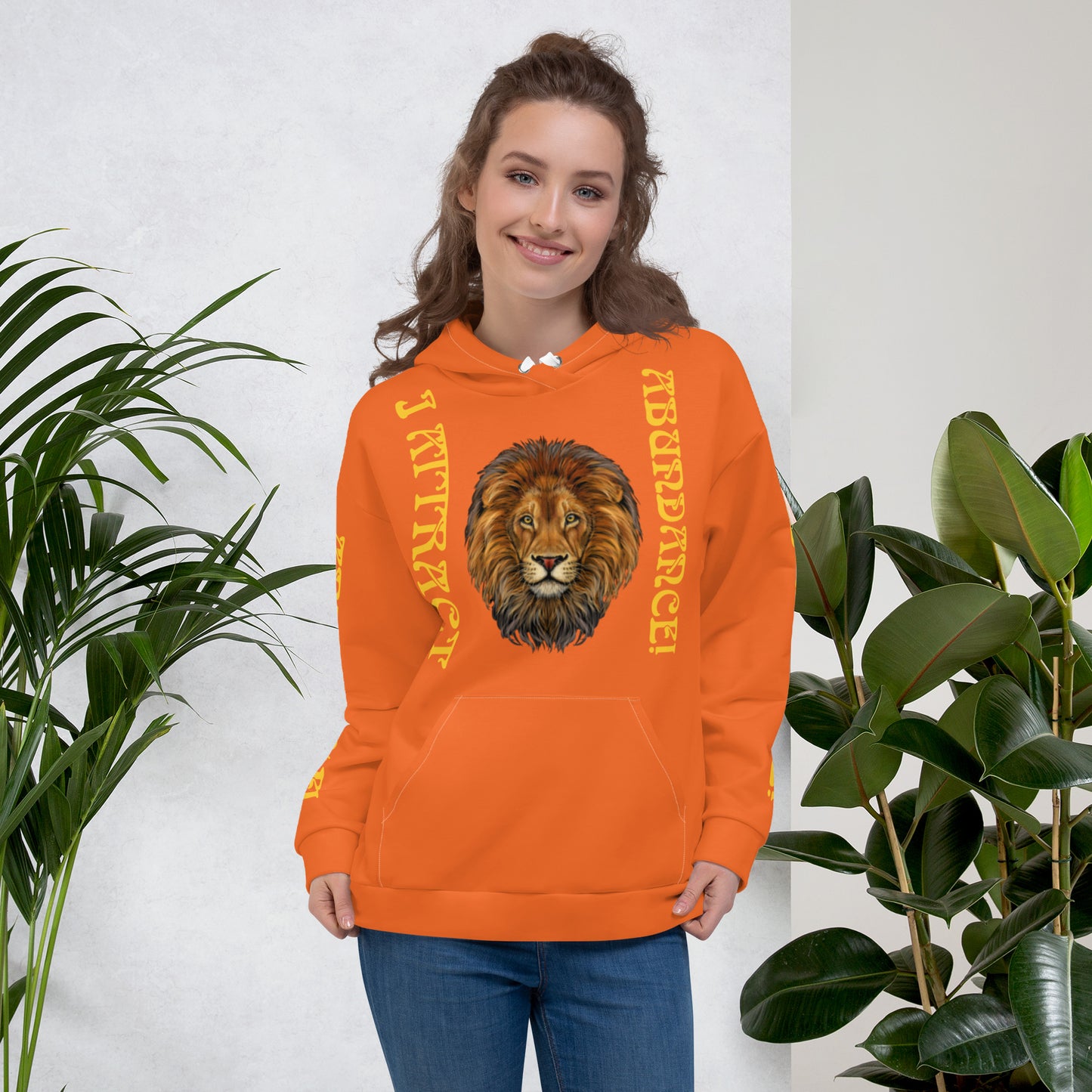 “I ATTRACT ABUNDANCE!"Orange Unisex Hoodie W/Yellow Font