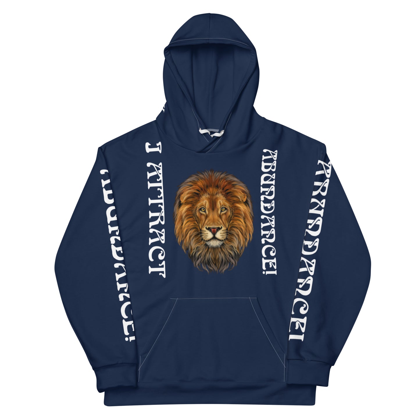 “I ATTRACT ABUNDANCE!"Navy Unisex Hoodie W/White Font