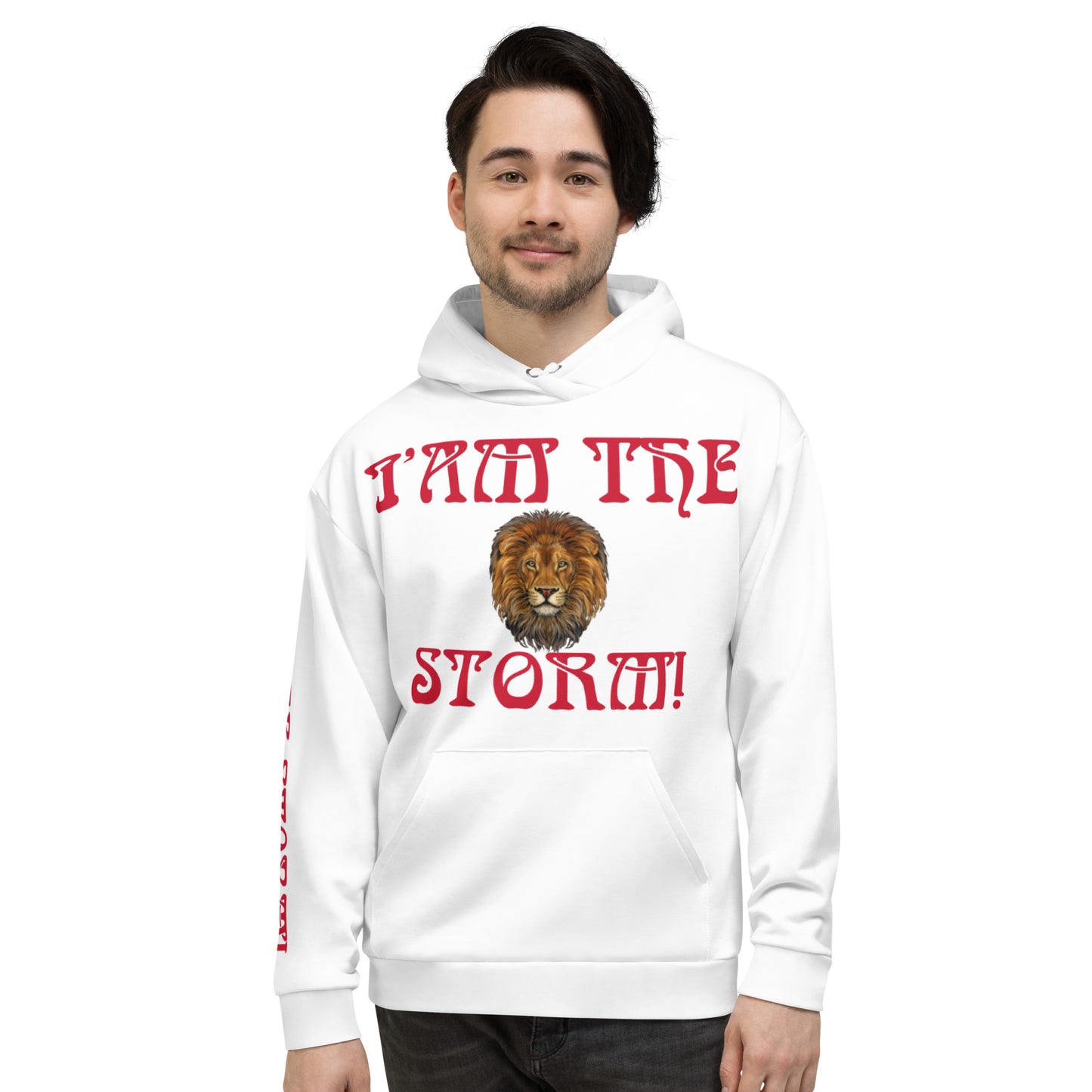 “I’AM THE STORM!"White Unisex Hoodie W/Red Font