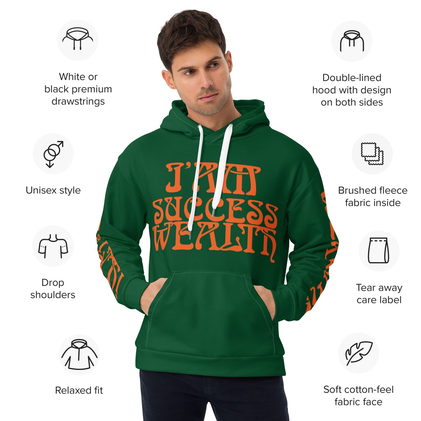 “I’AM SUCCESS,WEALTH!"Unisex Hoodie W/Orange Font