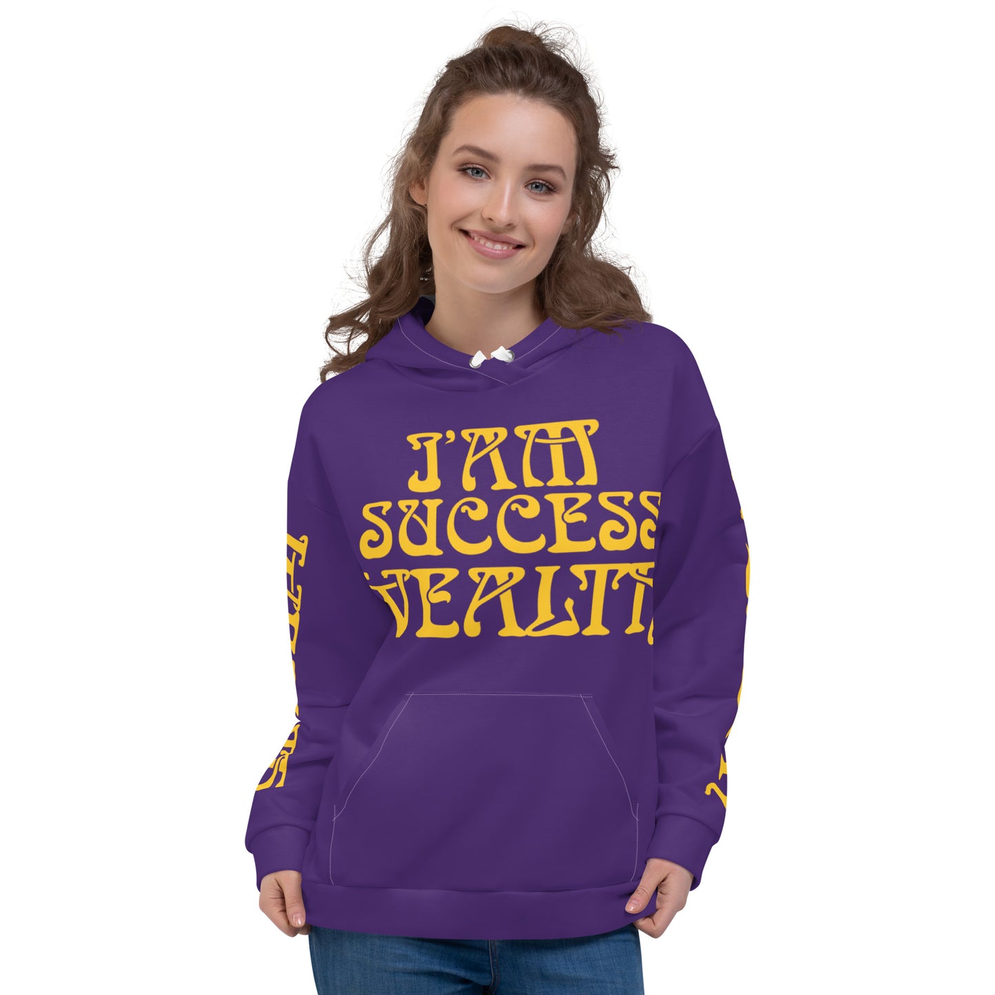 “I’AM SUCCESS,WEALTH!”Purple Unisex Hoodie W/Yellow Font
