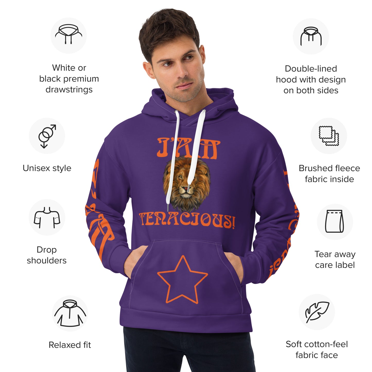 “I’AM TENACIOUS!”Purple Unisex Hoodie W/Orange Font