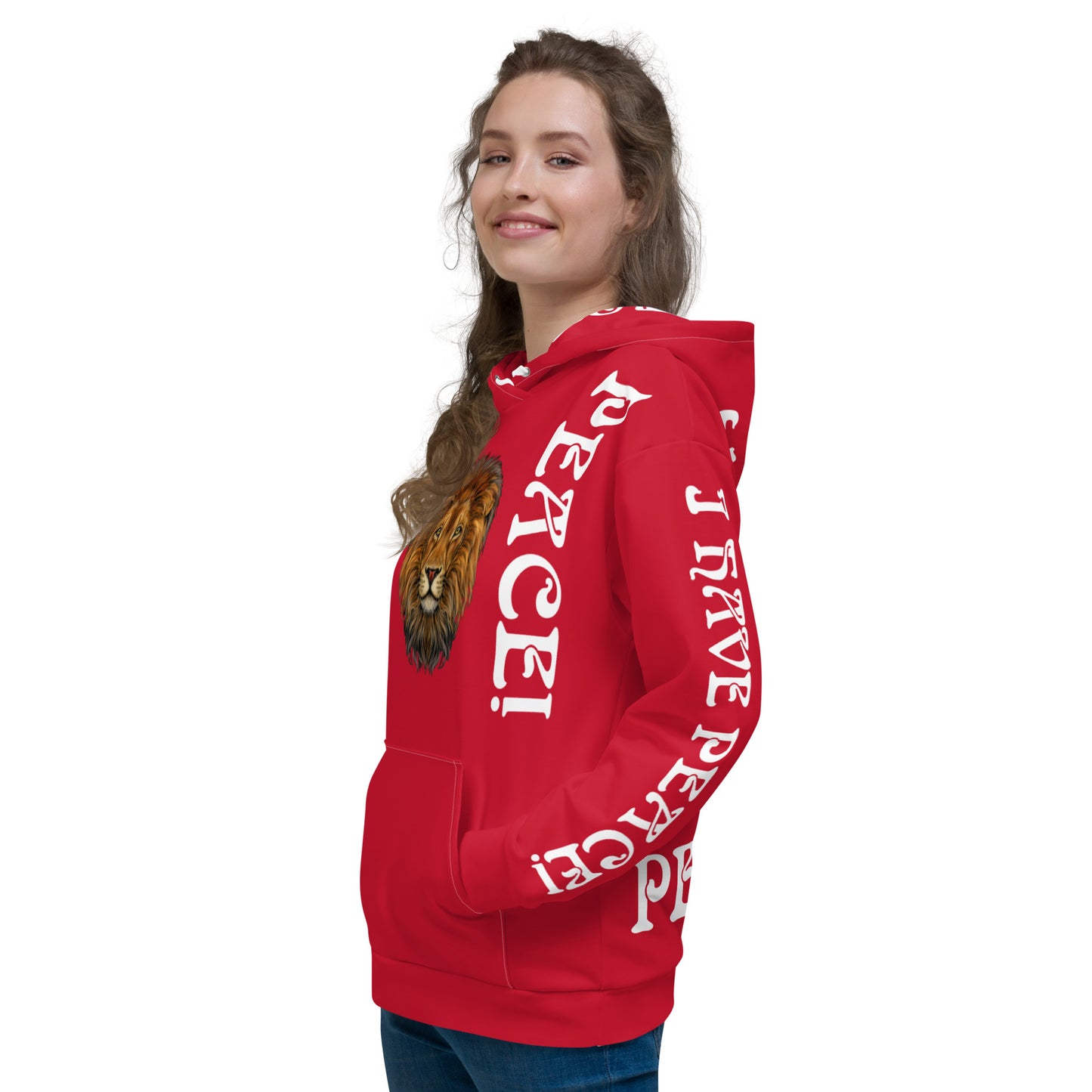 “I HAVE PEACE!"Red Unisex Hoodie W/White Font