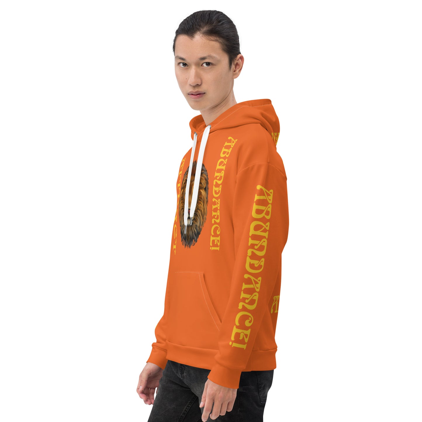 “I ATTRACT ABUNDANCE!"Orange Unisex Hoodie W/Yellow Font