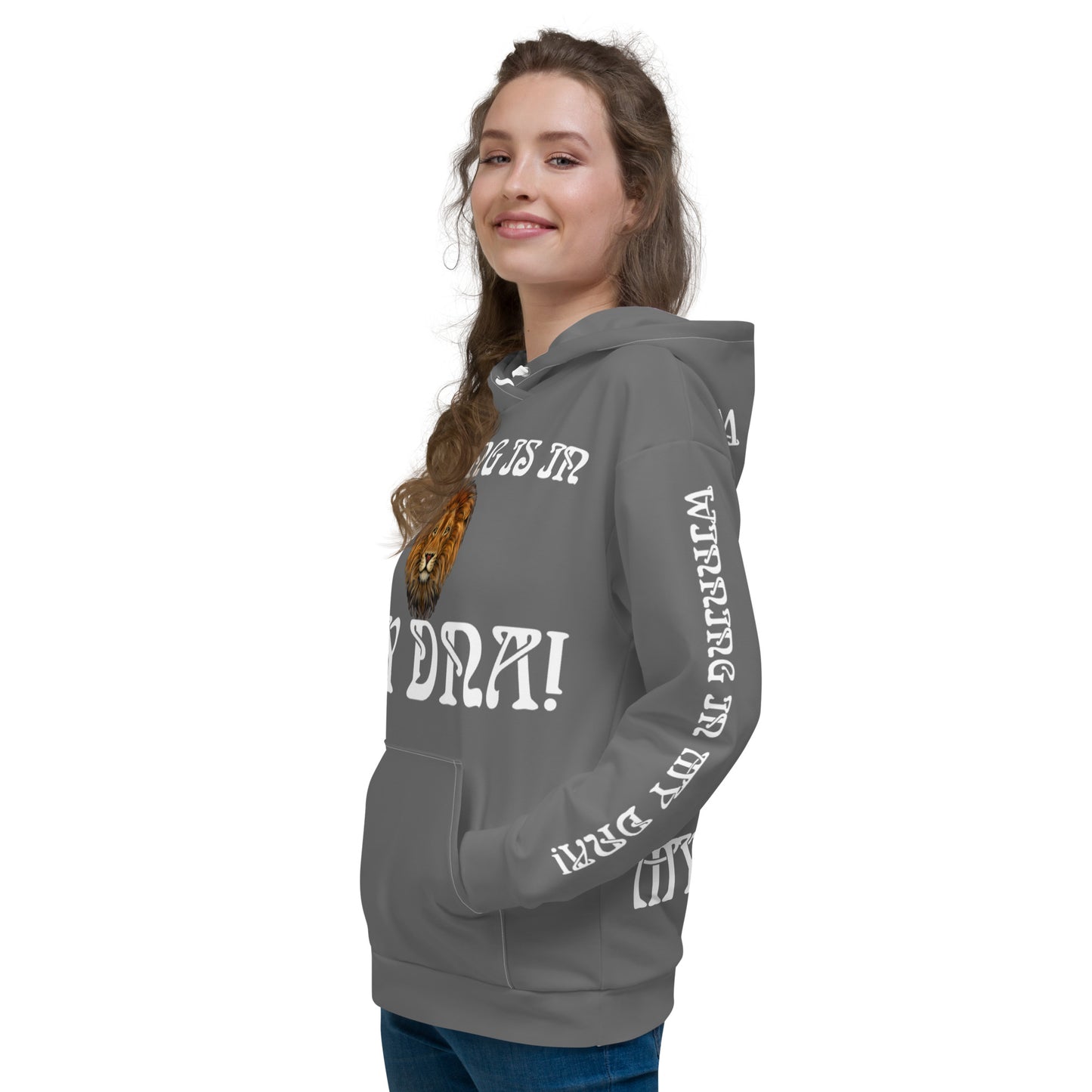 “WINNING IS IN MY DNA!”Grey Unisex Hoodie W/White Font