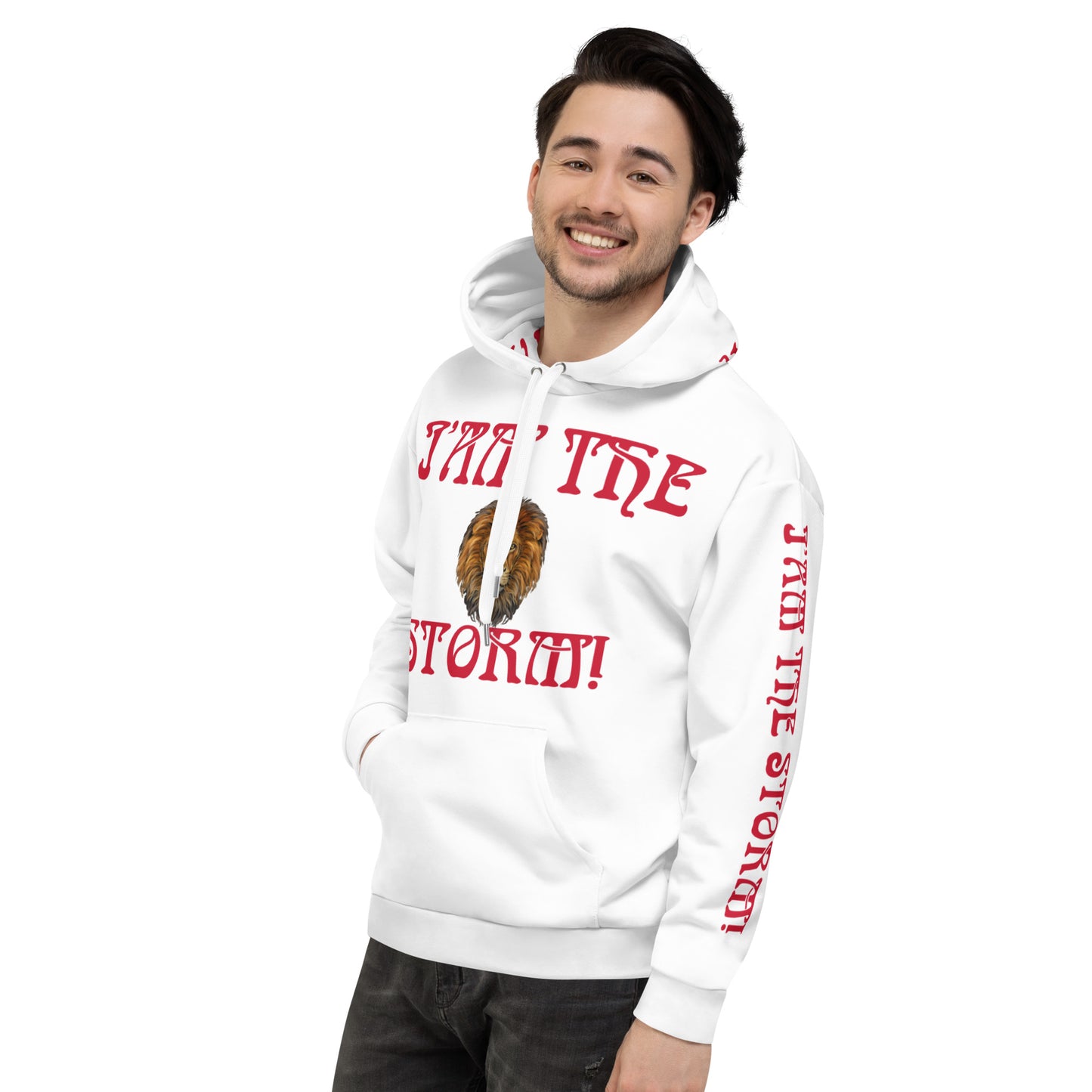 “I’AM THE STORM!"White Unisex Hoodie W/Red Font