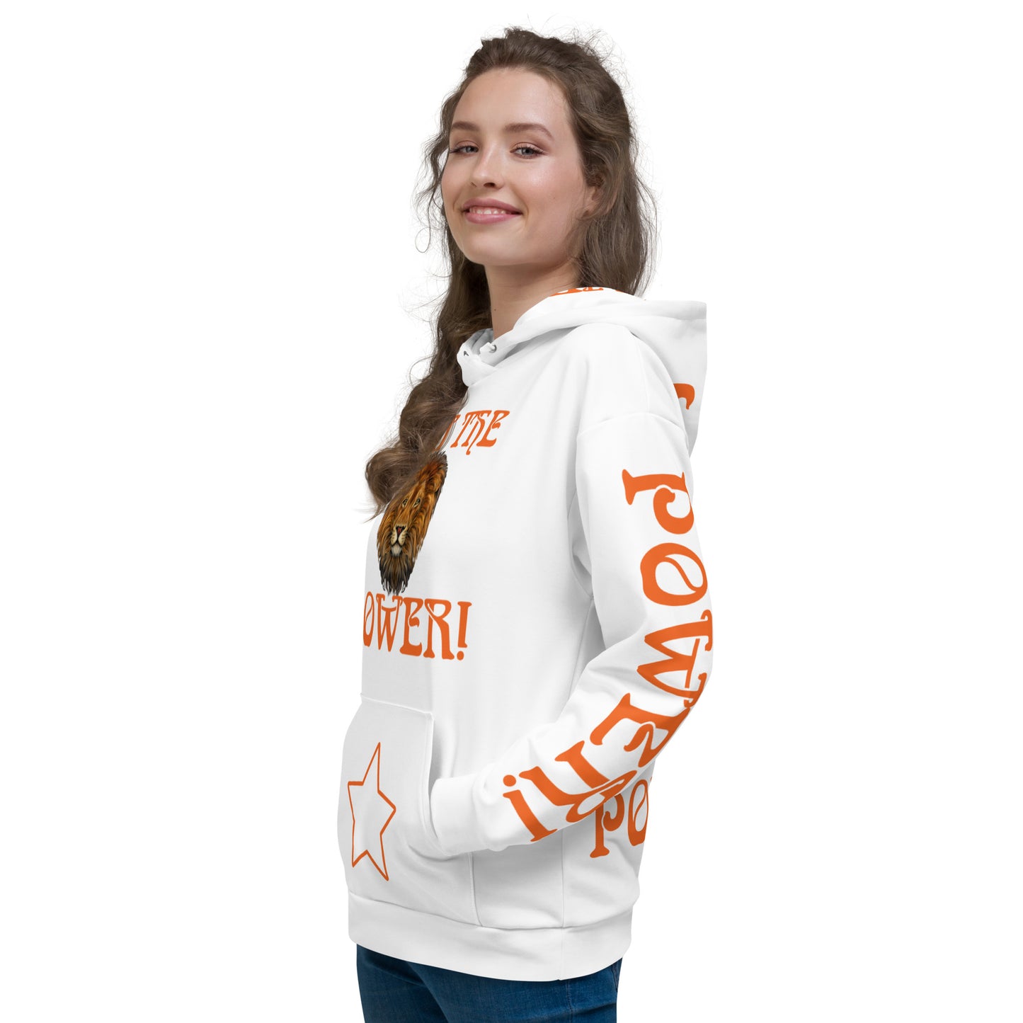 “I’AM THE POWER!”White Unisex Hoodie W/Orange Font
