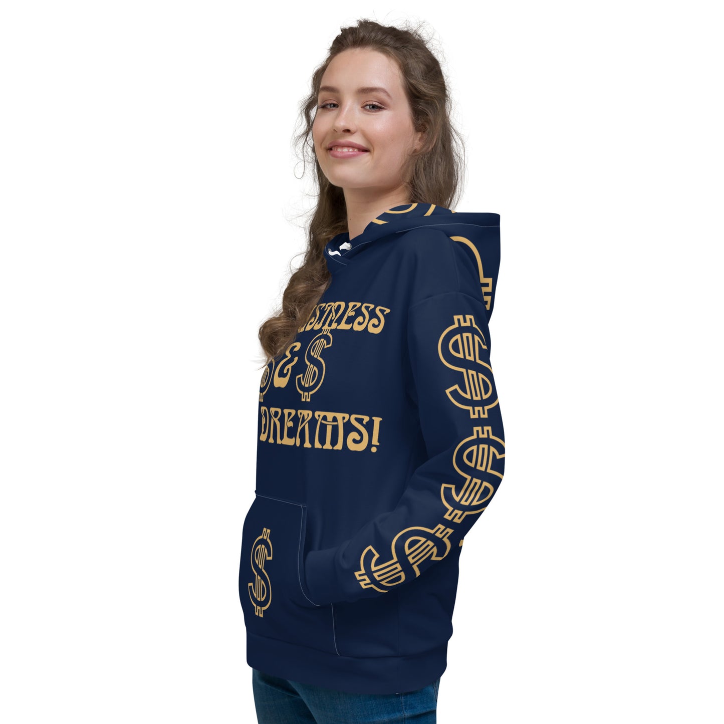 “BIG BUSINESS & BIG DREAMS!”Navy Unisex Hoodie W/Fawn Font