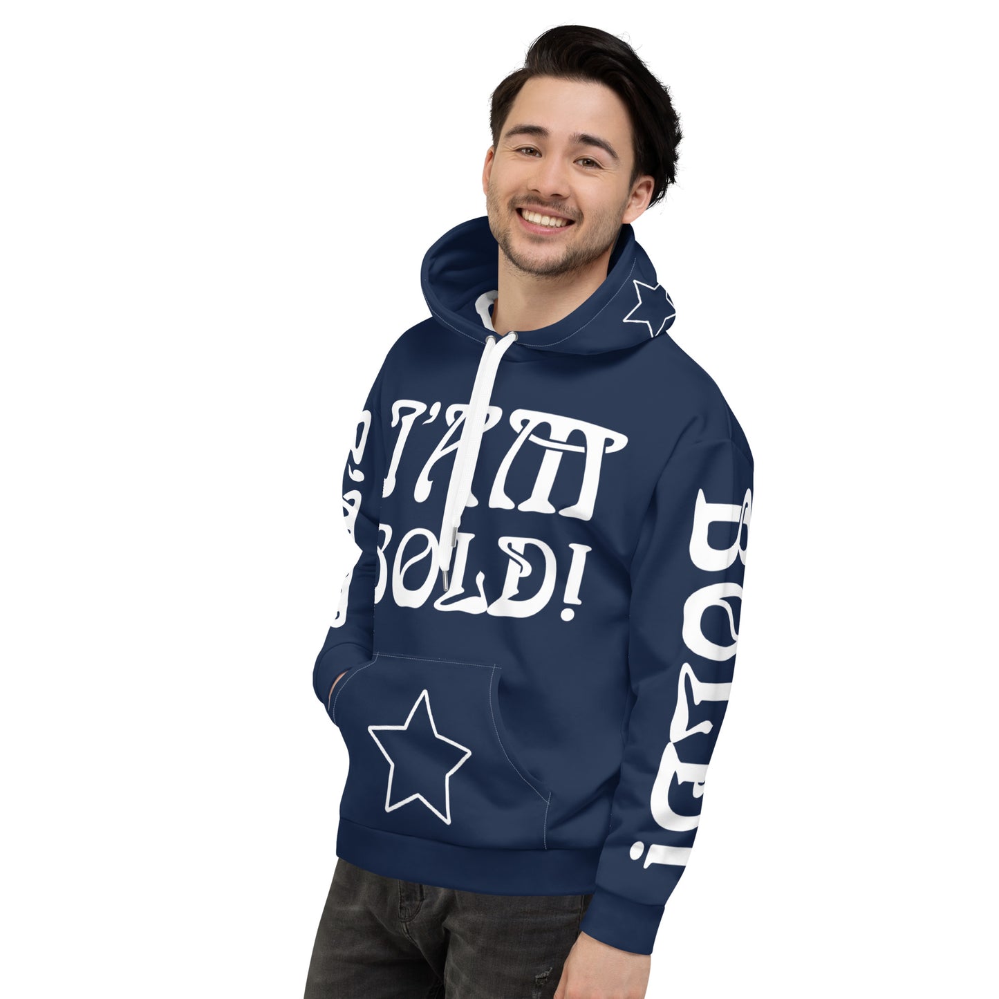 “I’AM BOLD!”Blue Unisex Hoodie W/White Font