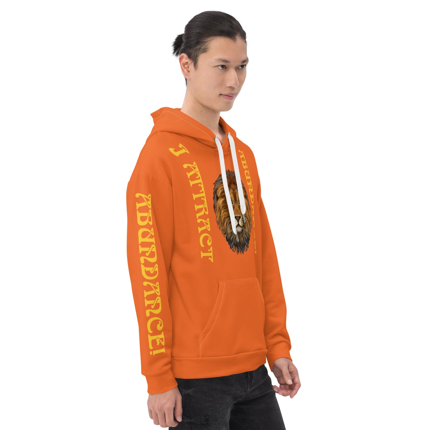 “I ATTRACT ABUNDANCE!"Orange Unisex Hoodie W/Yellow Font