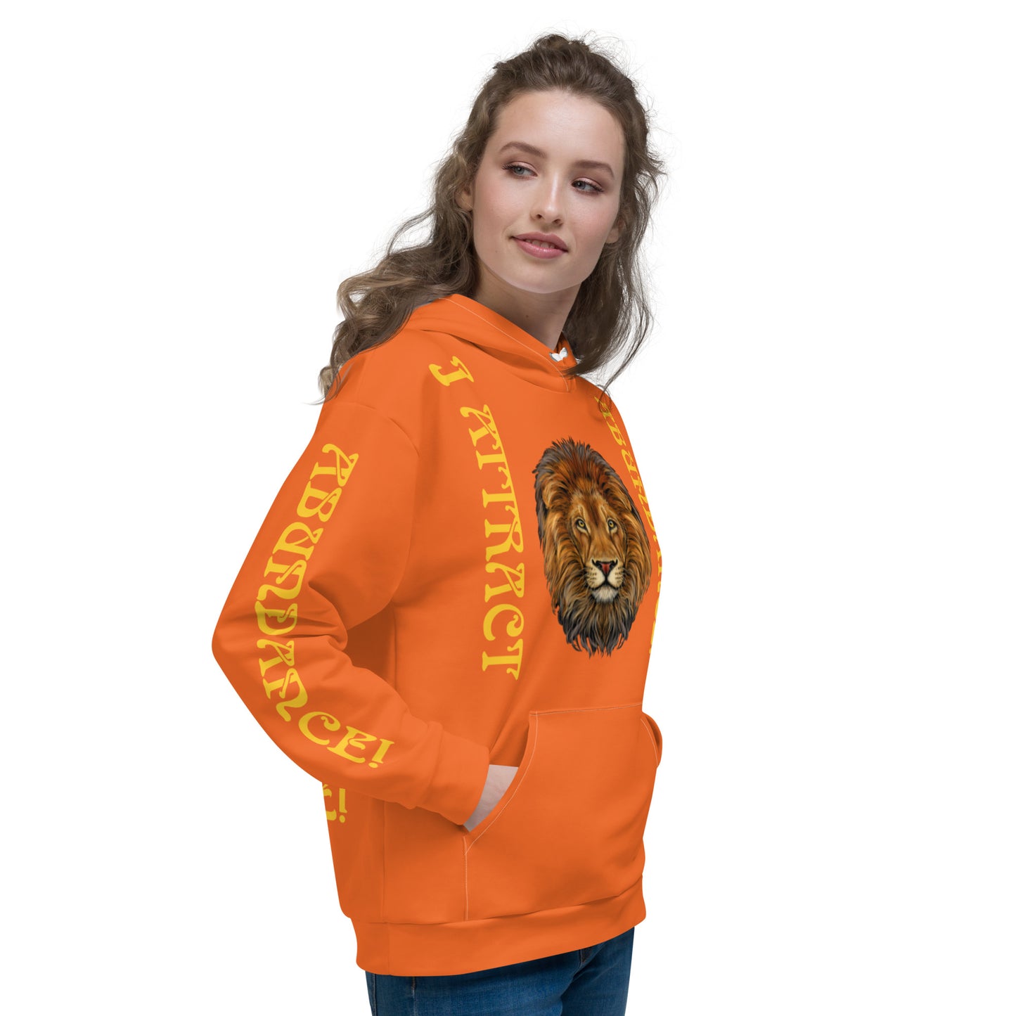 “I ATTRACT ABUNDANCE!"Orange Unisex Hoodie W/Yellow Font