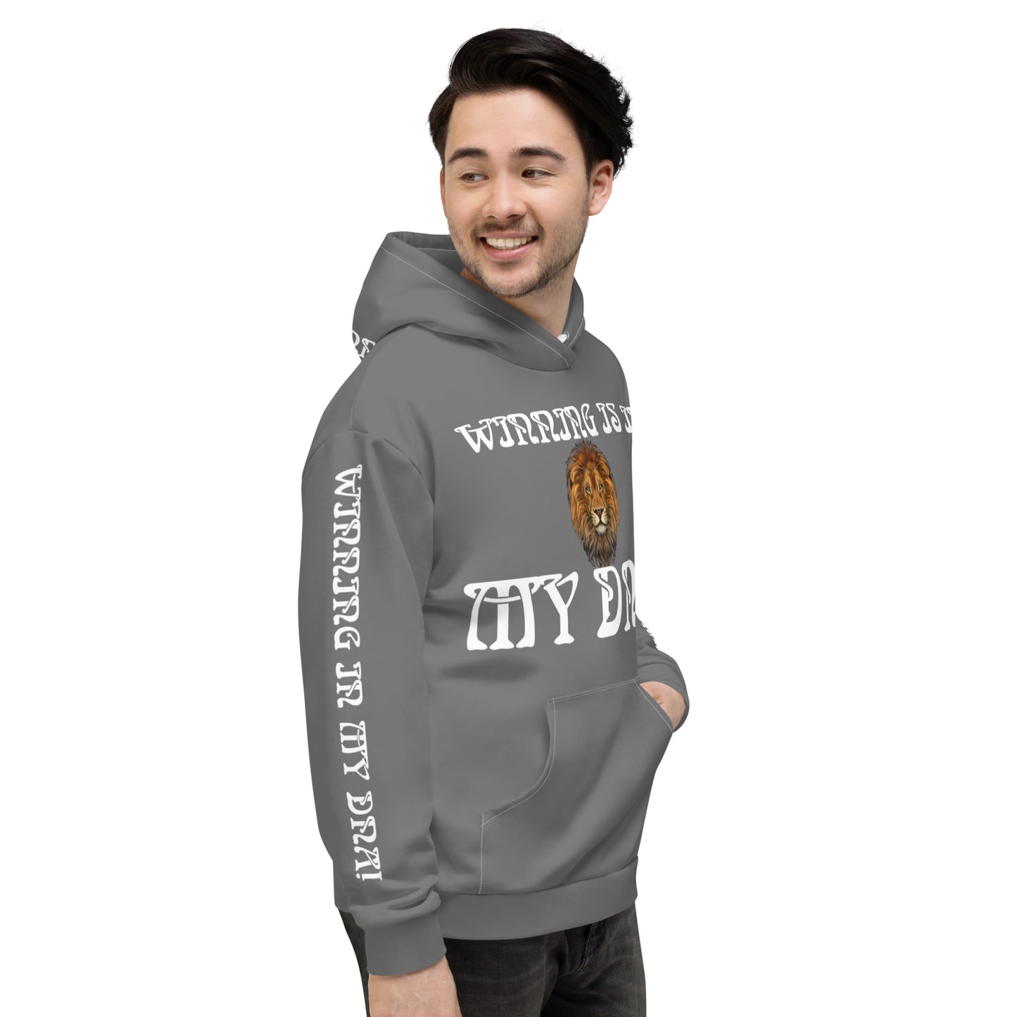 “WINNING IS IN MY DNA!”Grey Unisex Hoodie W/White Font