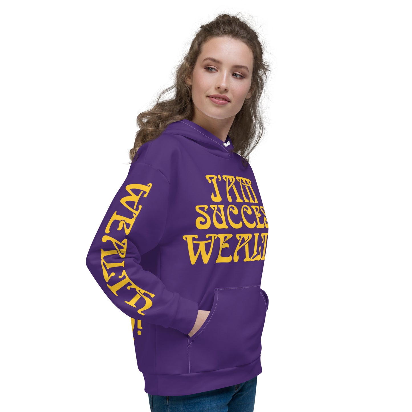 “I’AM SUCCESS,WEALTH!”Purple Unisex Hoodie W/Yellow Font
