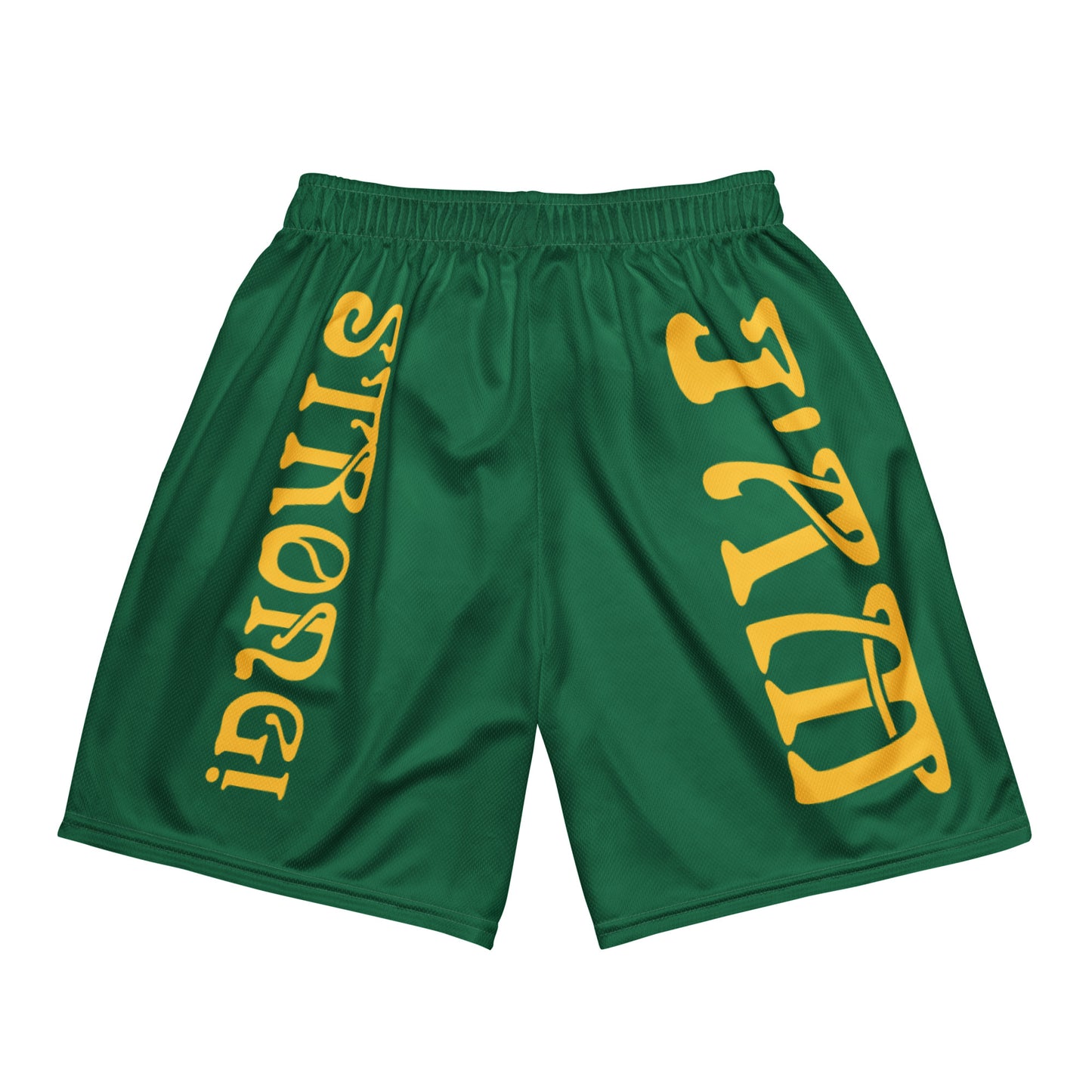 “I’AM STRONG!” Green Unisex Sport Shorts W/Yellow Font