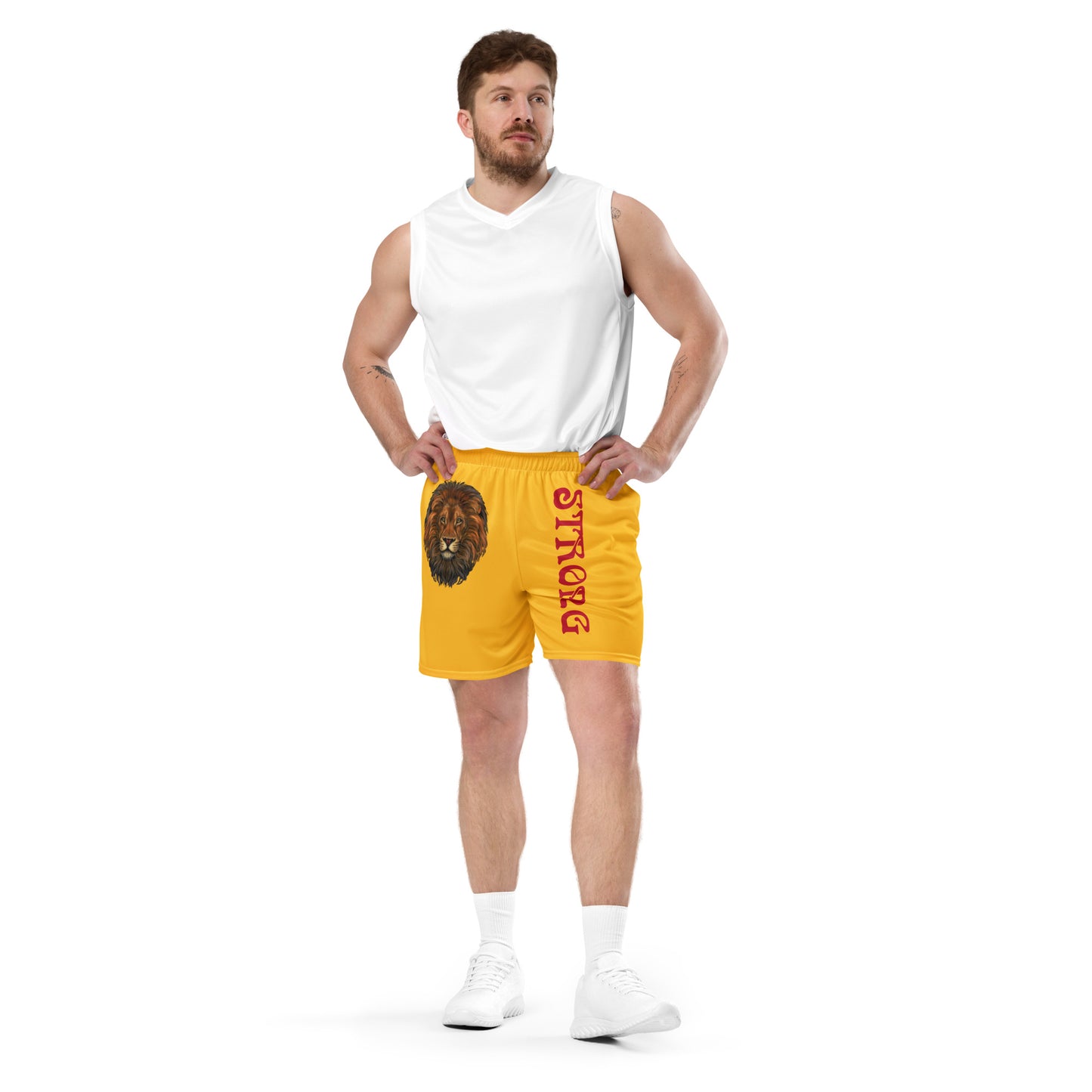 “STRONG”Yellow Unisex Sport Shorts W/Yellow Font