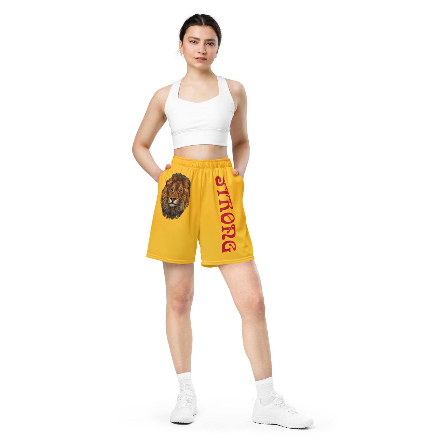 “STRONG”Yellow Unisex Sport Shorts W/Yellow Font