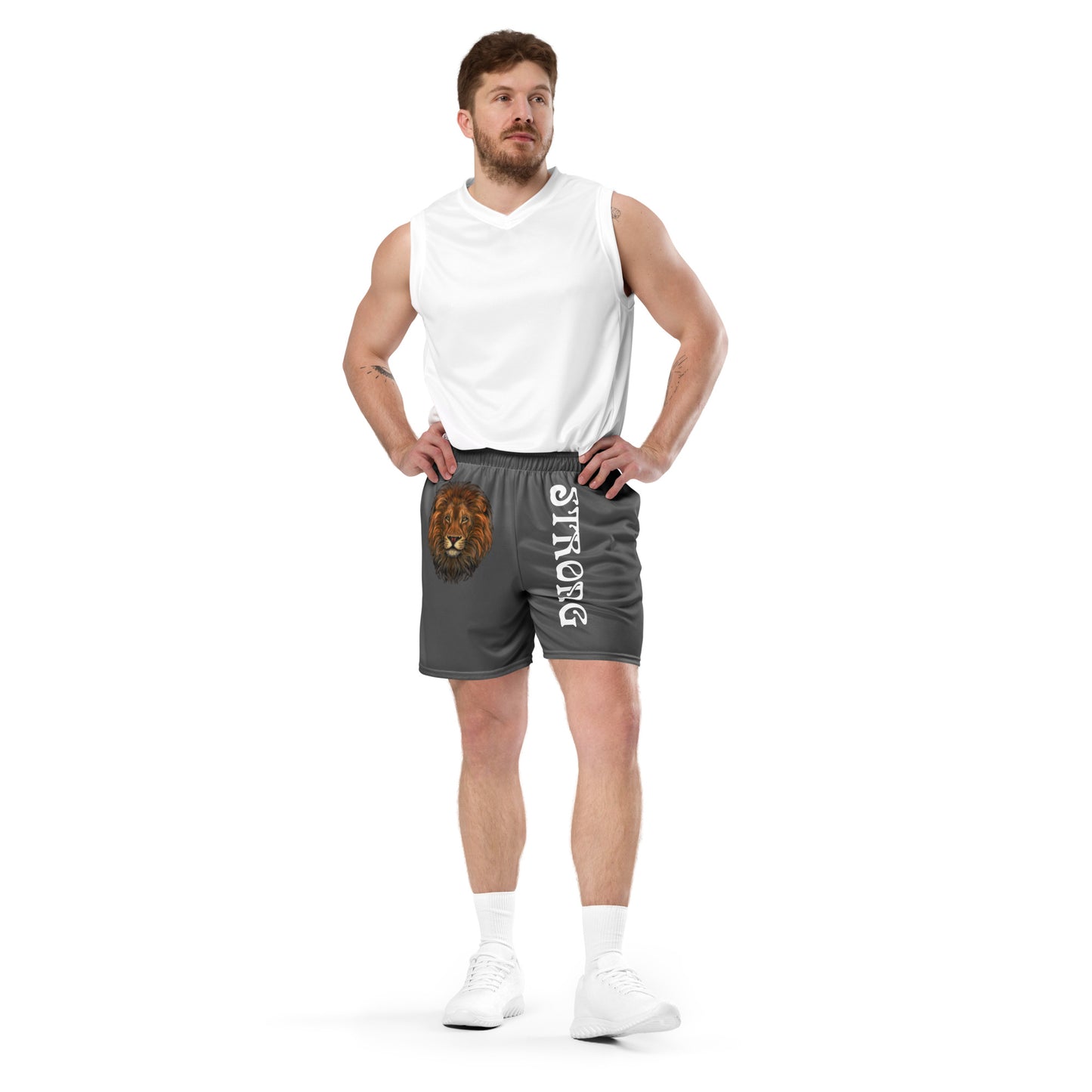 “STRONG”Grey Unisex Sport Shorts W/White Font