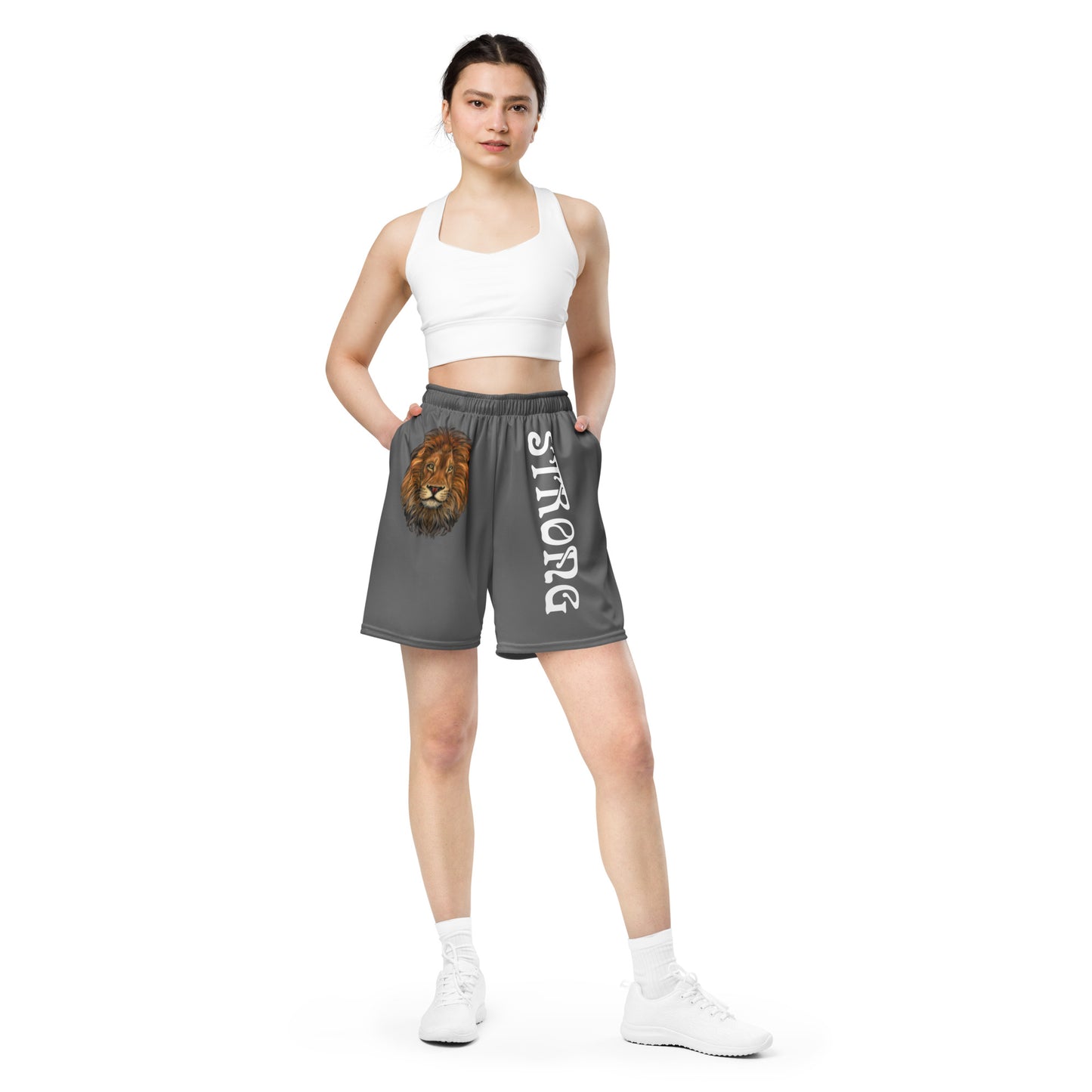 “STRONG”Grey Unisex Sport Shorts W/White Font