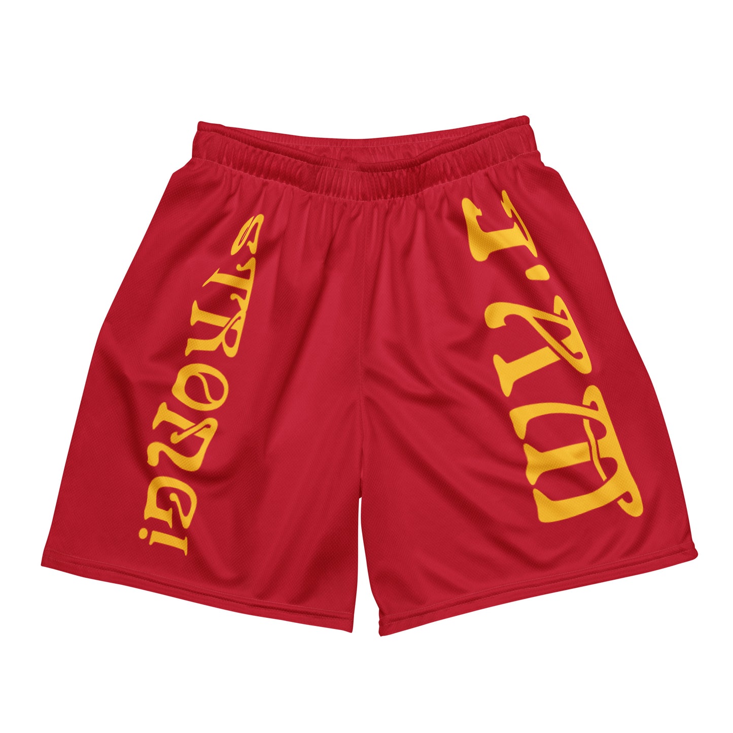 “I’AM STRONG!” Red Unisex Sport Shorts W/Yellow Font