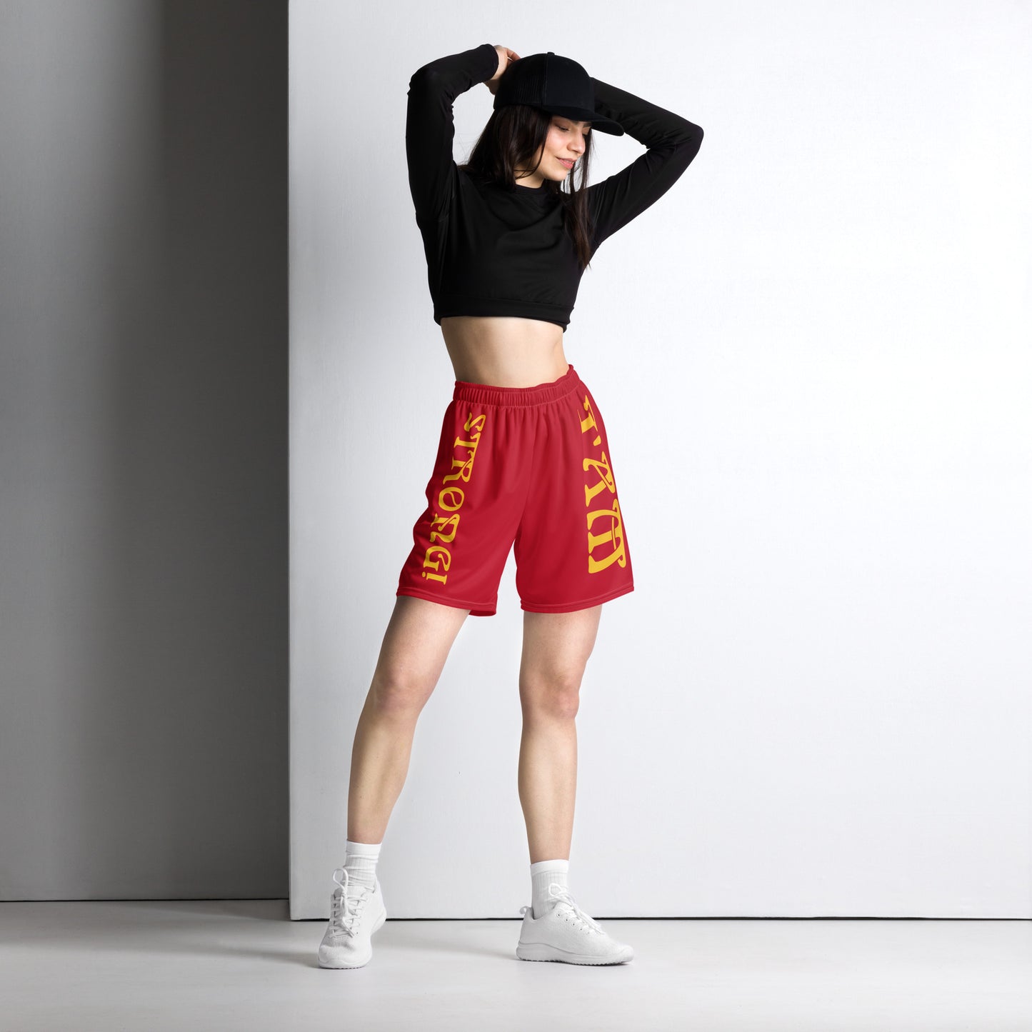 “I’AM STRONG!” Red Unisex Sport Shorts W/Yellow Font