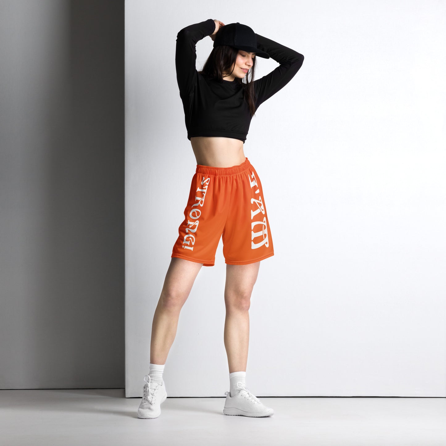 “I’AM STRONG!”Orange Unisex Sport Shorts W/White Font
