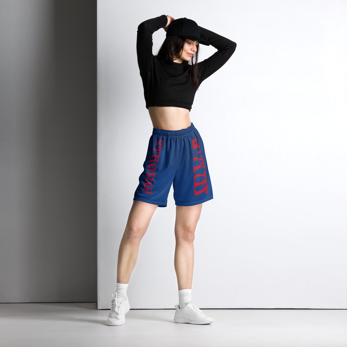“I’AM STRONG!” Blue Unisex Sport Shorts W/Red Font