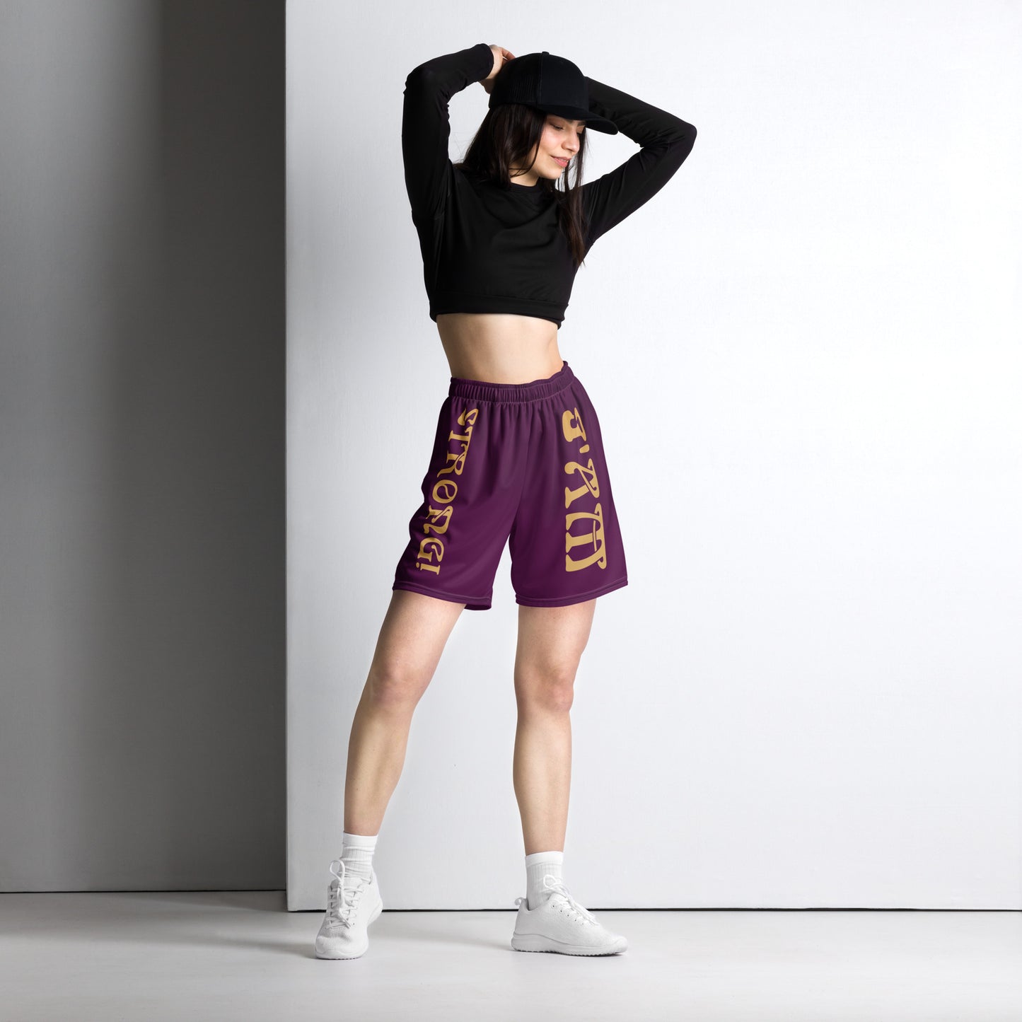 “I’AM STRONG!” Purple Unisex Sport Shorts W/Fawn Font