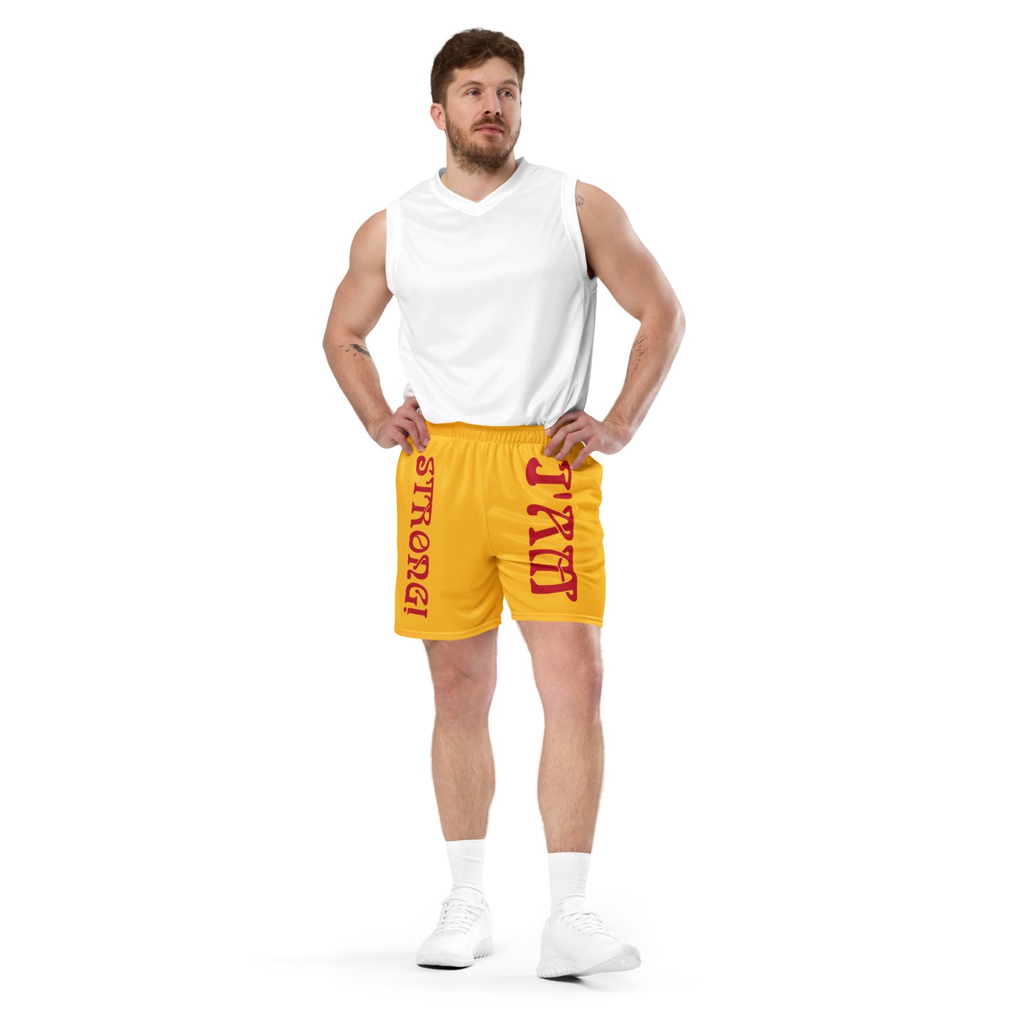 “I’AM STRONG!” Yellow Unisex Sport Shorts W/Red Font