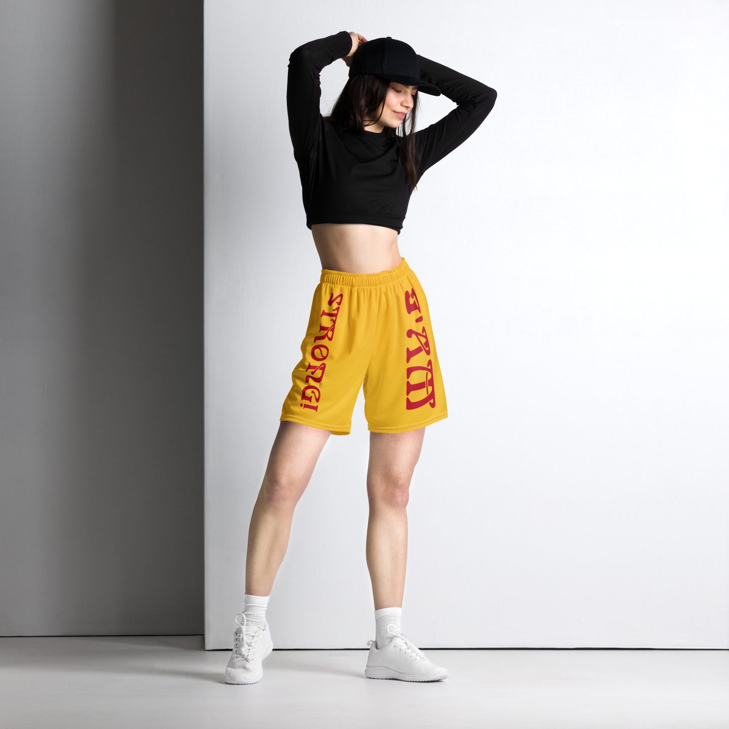 “I’AM STRONG!” Yellow Unisex Sport Shorts W/Red Font