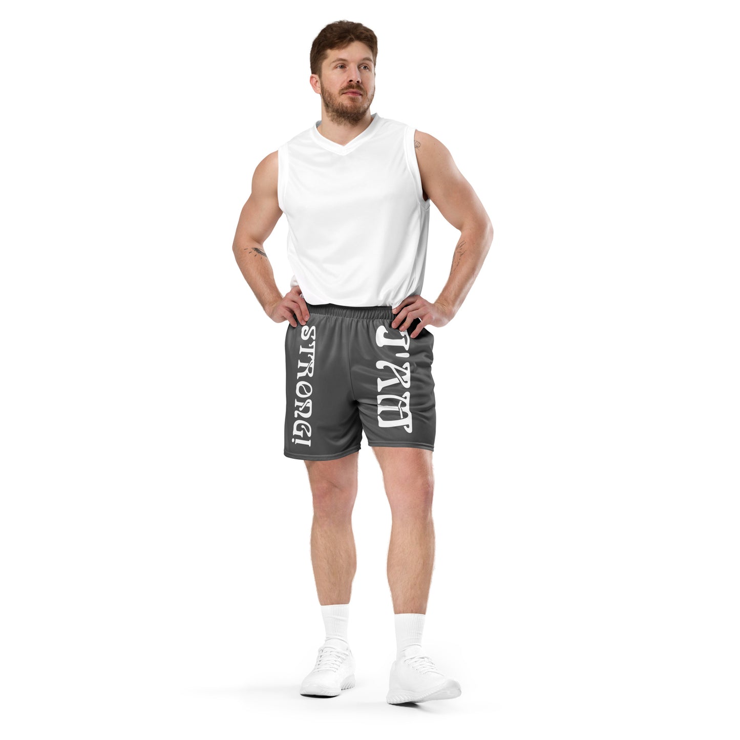 “I’AM STRONG!” Grey Unisex Sport Shorts W/White Font