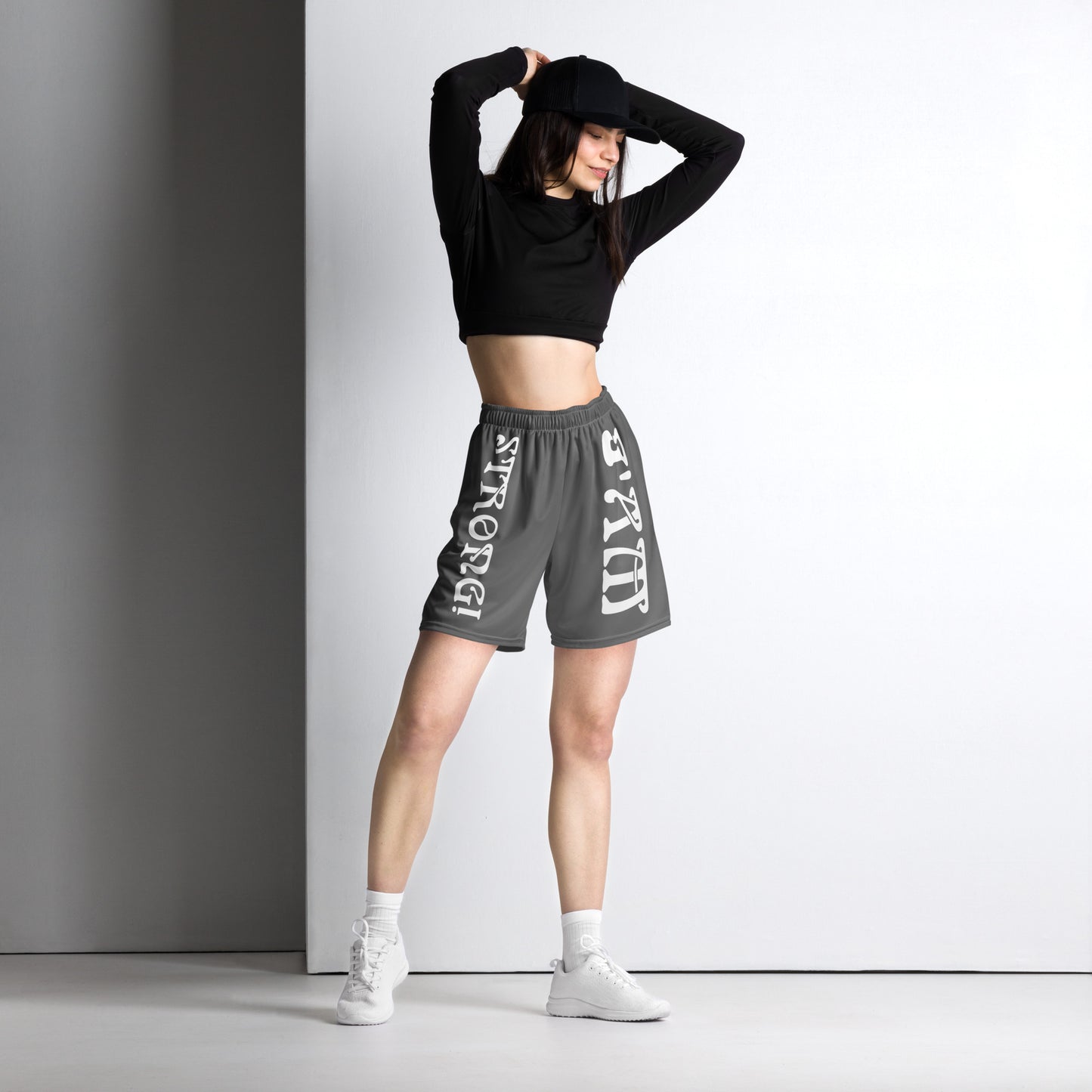 “I’AM STRONG!” Grey Unisex Sport Shorts W/White Font