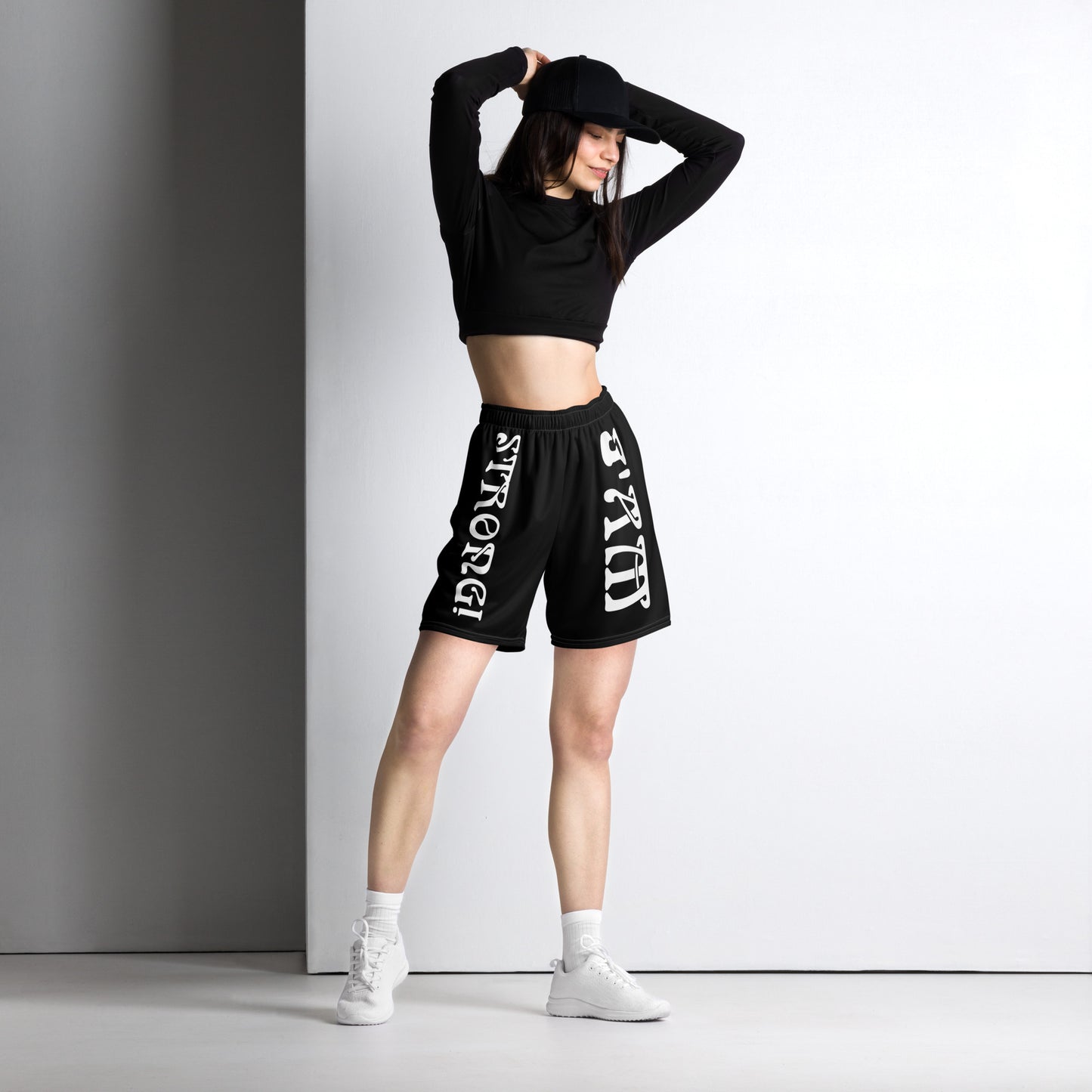 “I’AM STRONG!” Black Unisex Sport Shorts W/White Font