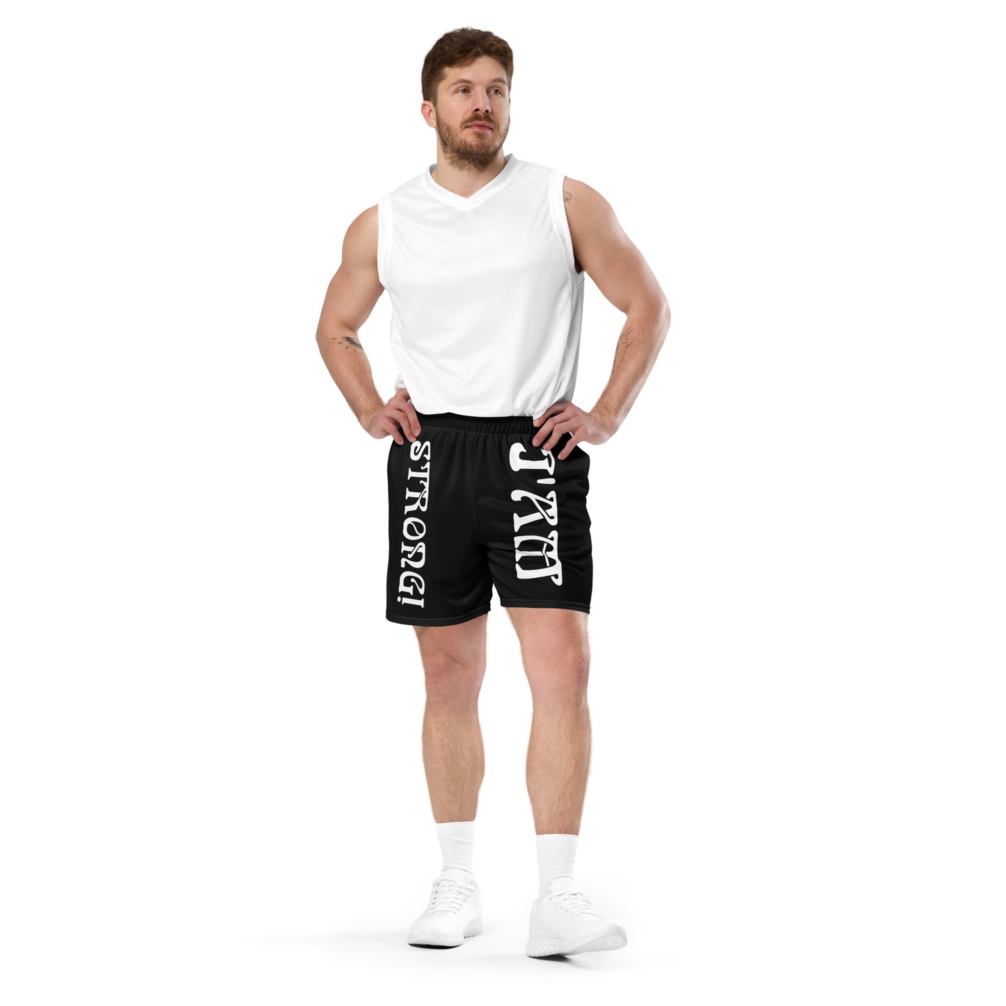 “I’AM STRONG!” Black Unisex Sport Shorts W/White Font