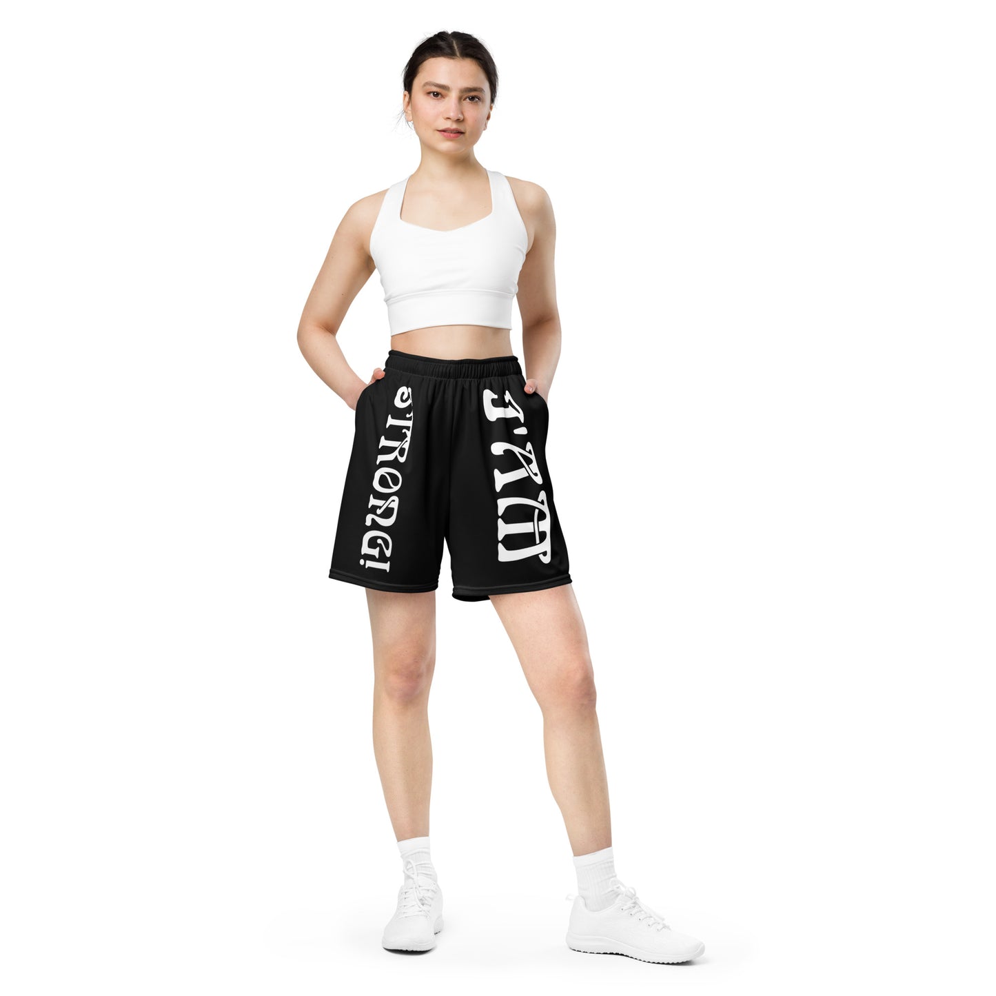 “I’AM STRONG!” Black Unisex Sport Shorts W/White Font