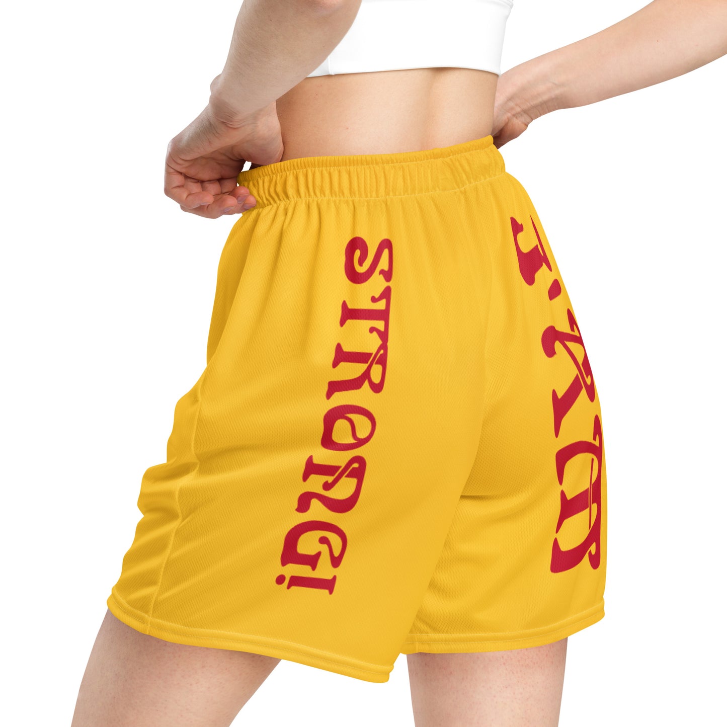 “I’AM STRONG!” Yellow Unisex Sport Shorts W/Red Font