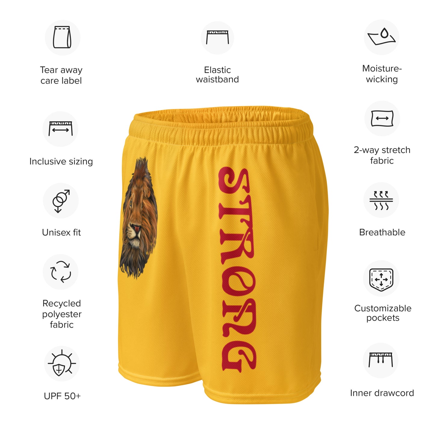 “STRONG”Yellow Unisex Sport Shorts W/Yellow Font