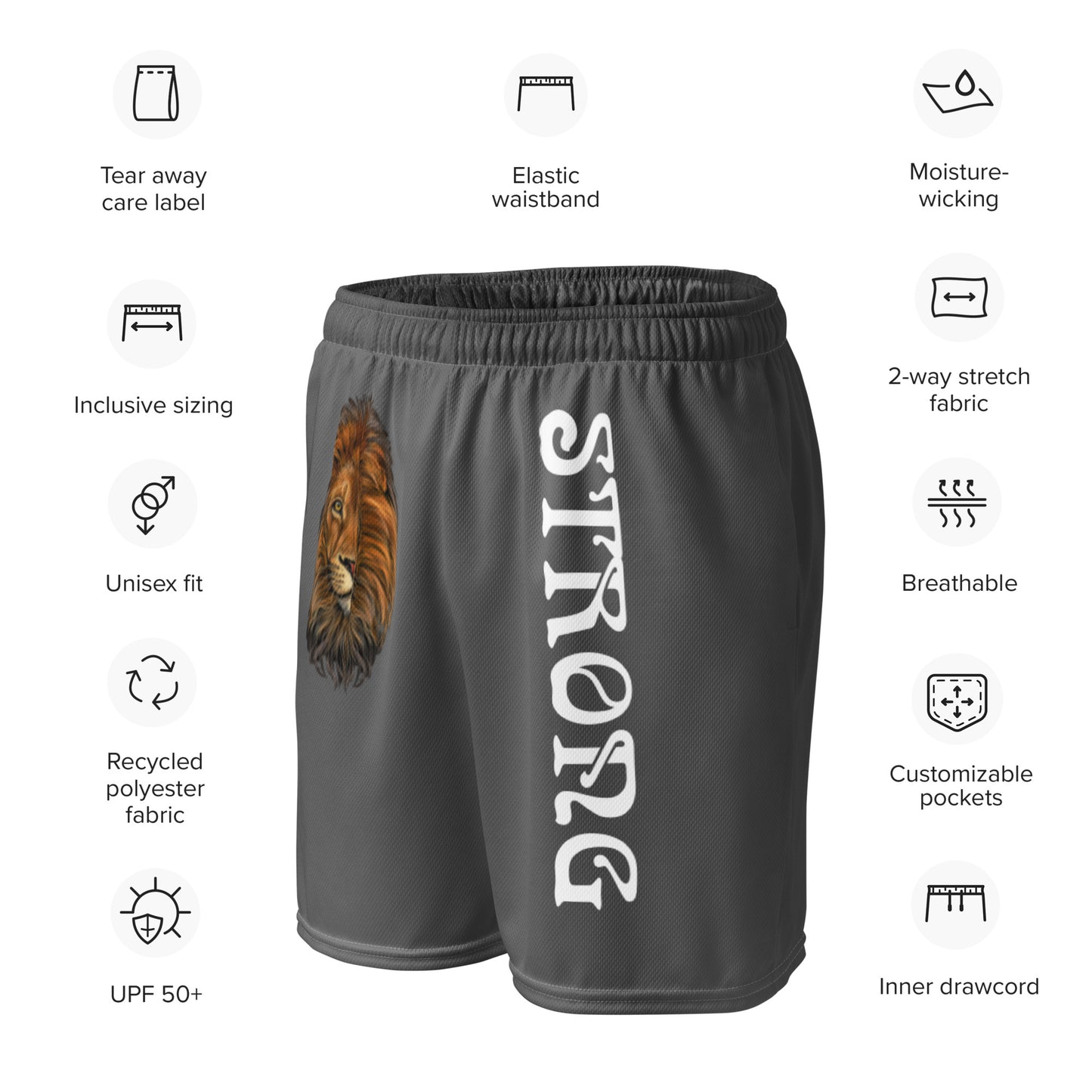 “STRONG”Grey Unisex Sport Shorts W/White Font