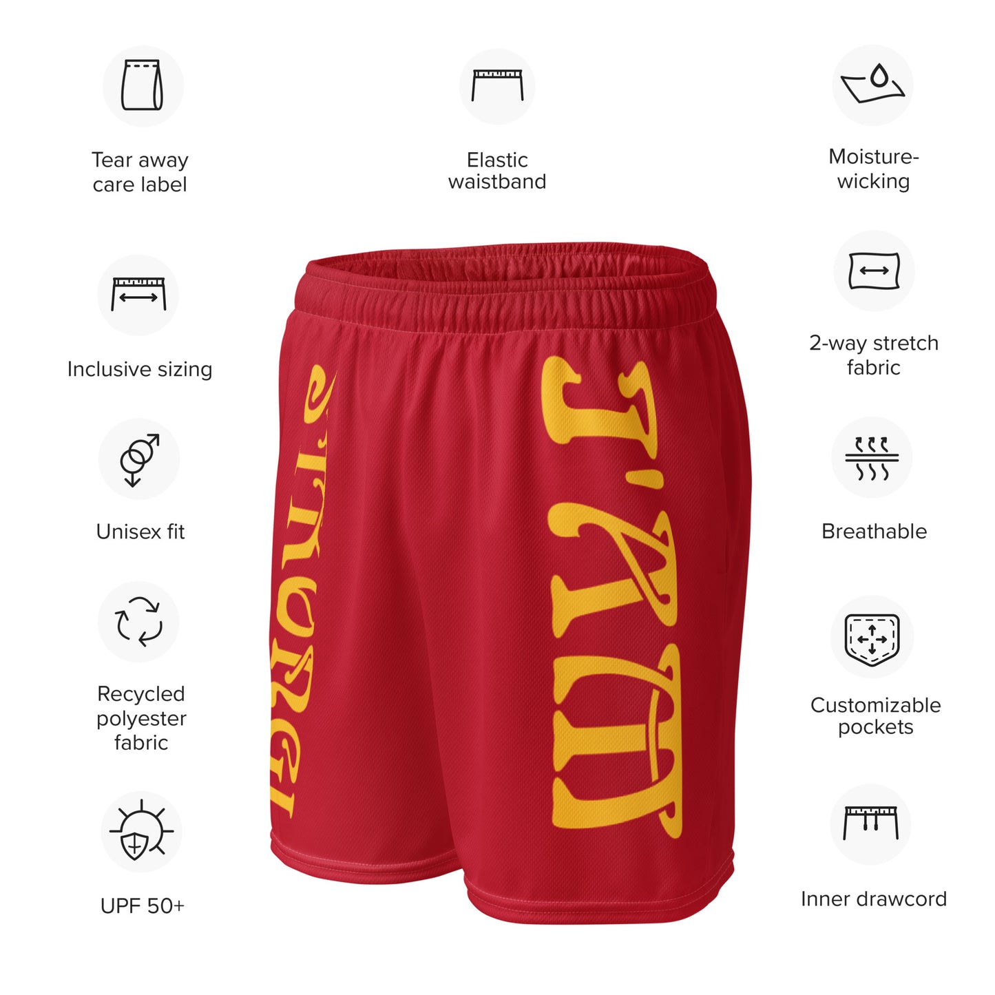 “I’AM STRONG!” Red Unisex Sport Shorts W/Yellow Font