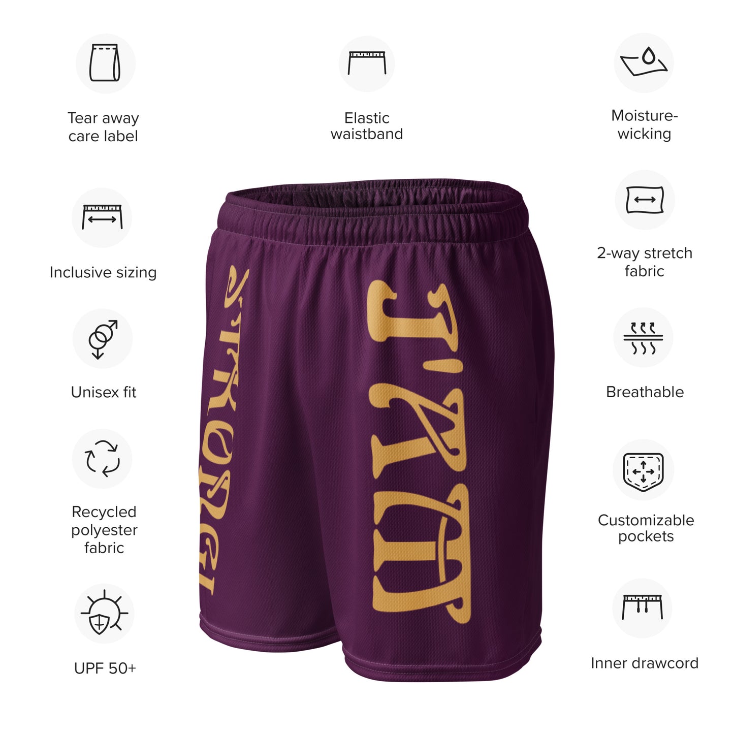 “I’AM STRONG!” Purple Unisex Sport Shorts W/Fawn Font