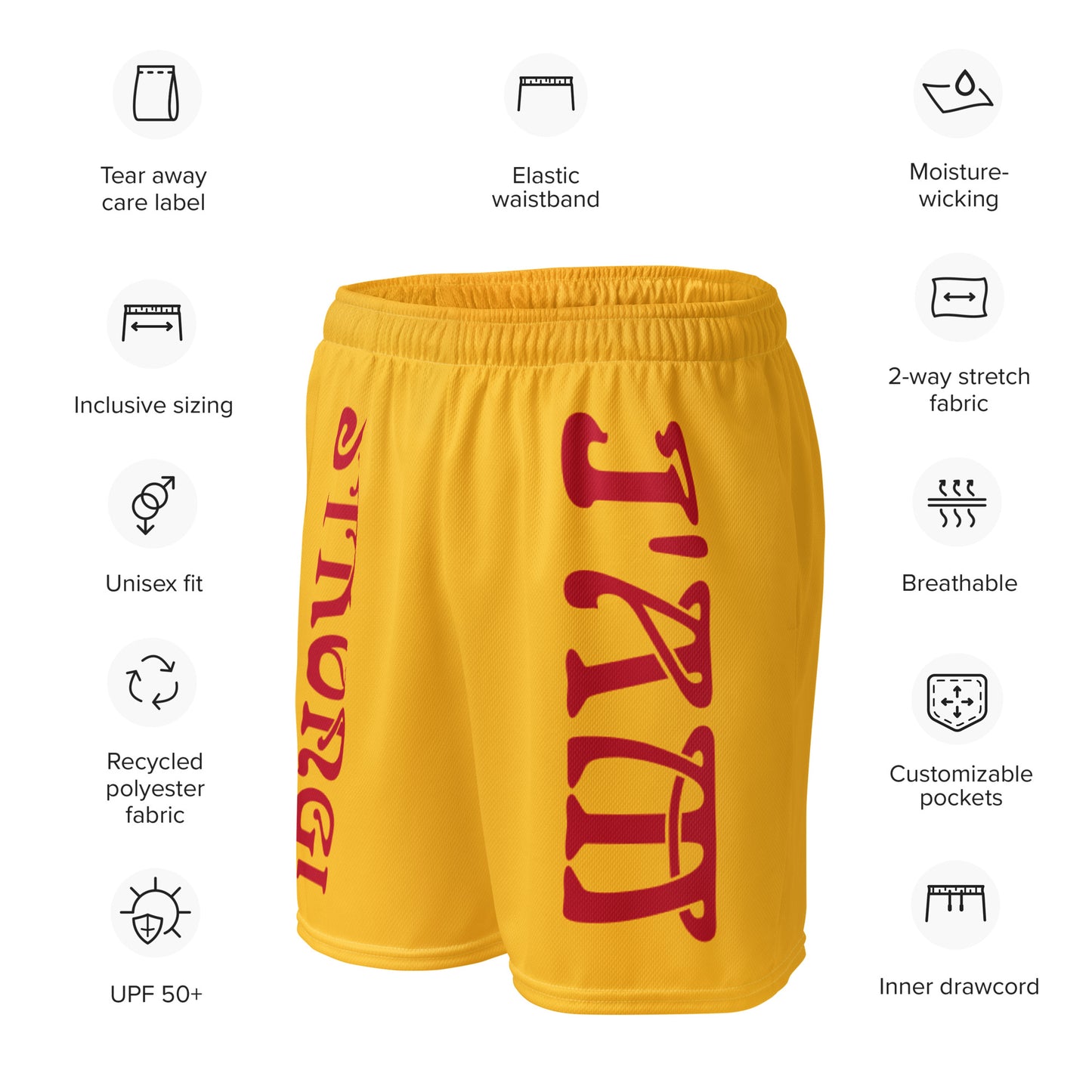 “I’AM STRONG!” Yellow Unisex Sport Shorts W/Red Font