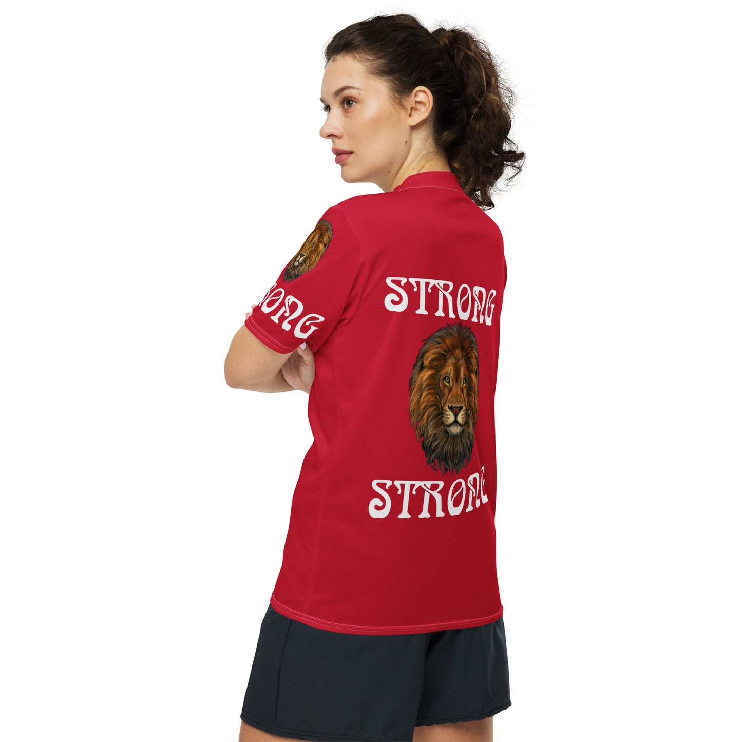 “STRONG”Red Unisex Sports Jersey W/White Font