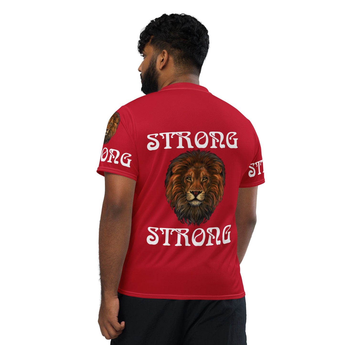 “STRONG”Red Unisex Sports Jersey W/White Font